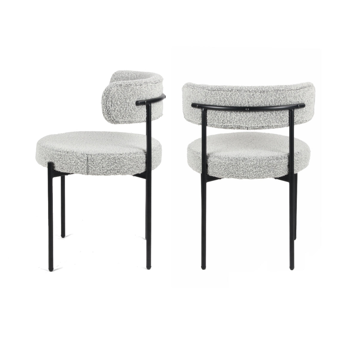 Burbank Modern Round Boucle Dining Chairs, Set of 2