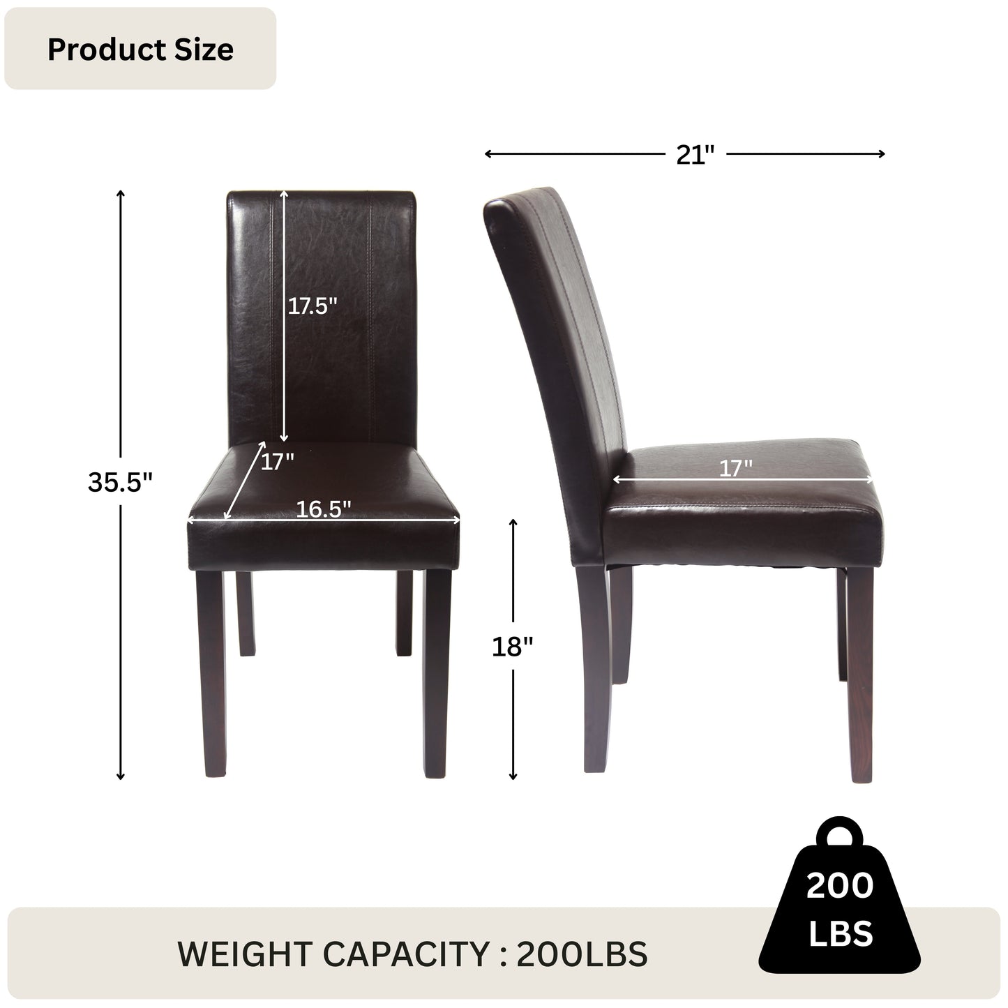 Urban Style Solid Wood Leatherette Padded Parson Chair - Set of 2