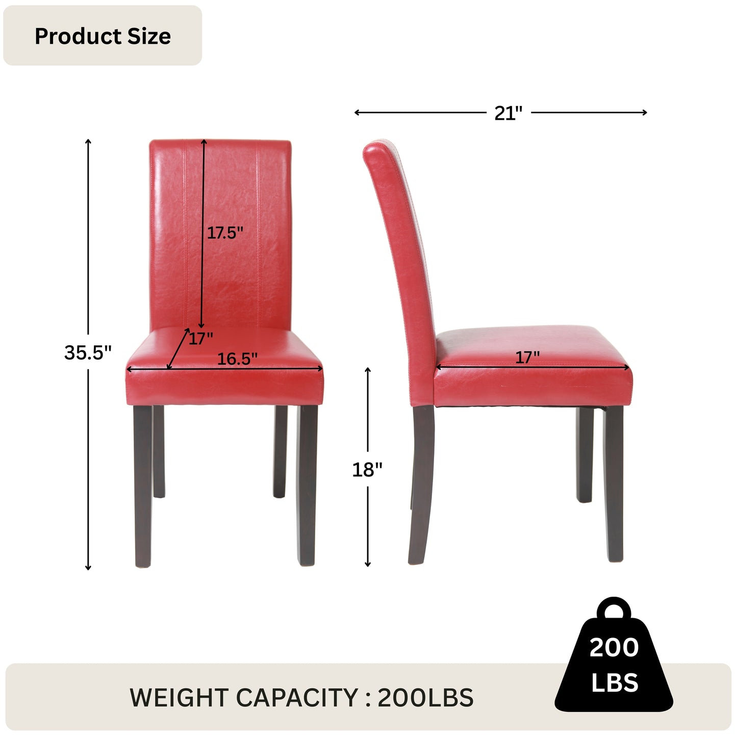 Urban Style Solid Wood Leatherette Padded Parson Chair - Set of 2