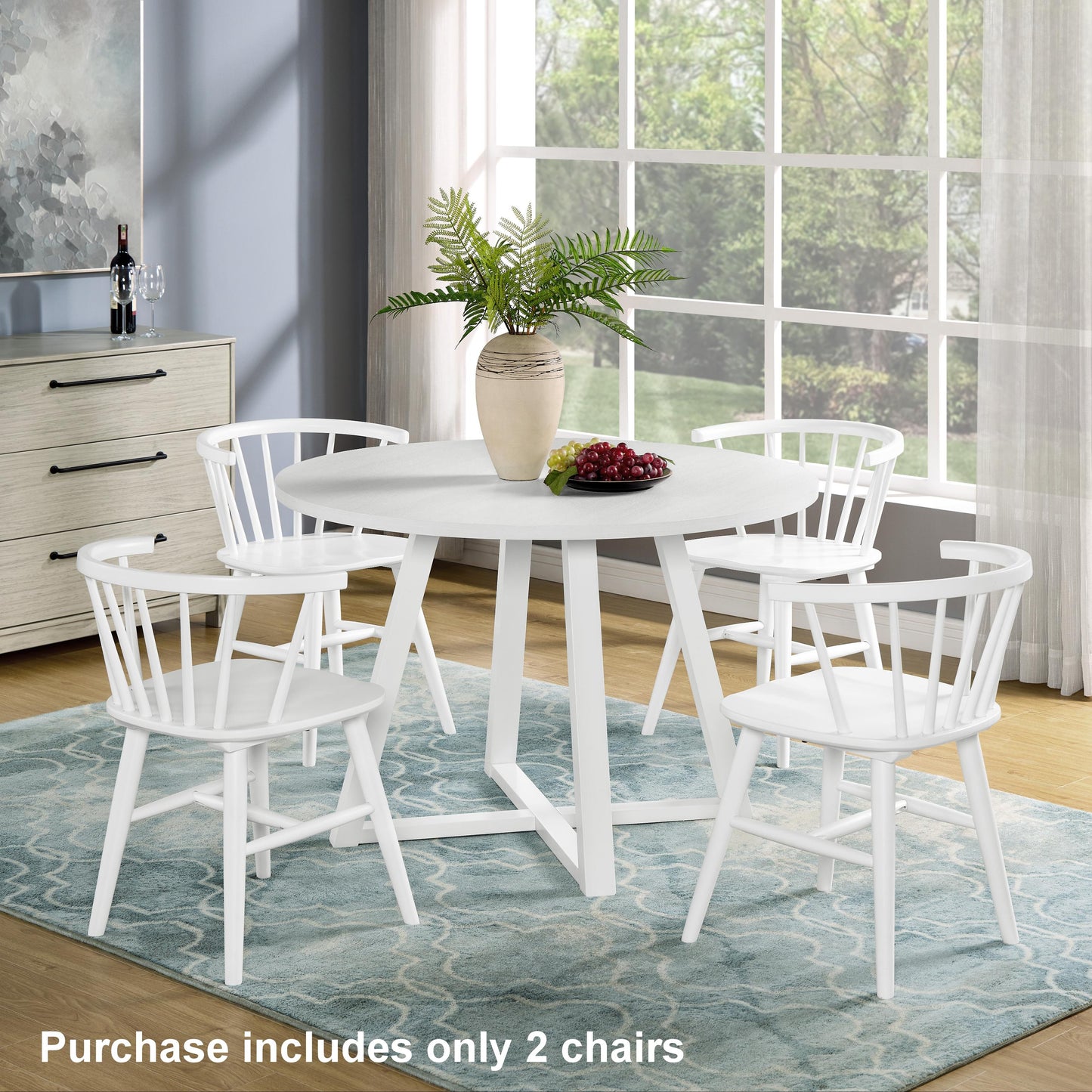 Alwynn Contemporary Wooden Spindle Back Dining Chairs, Set of 2, White