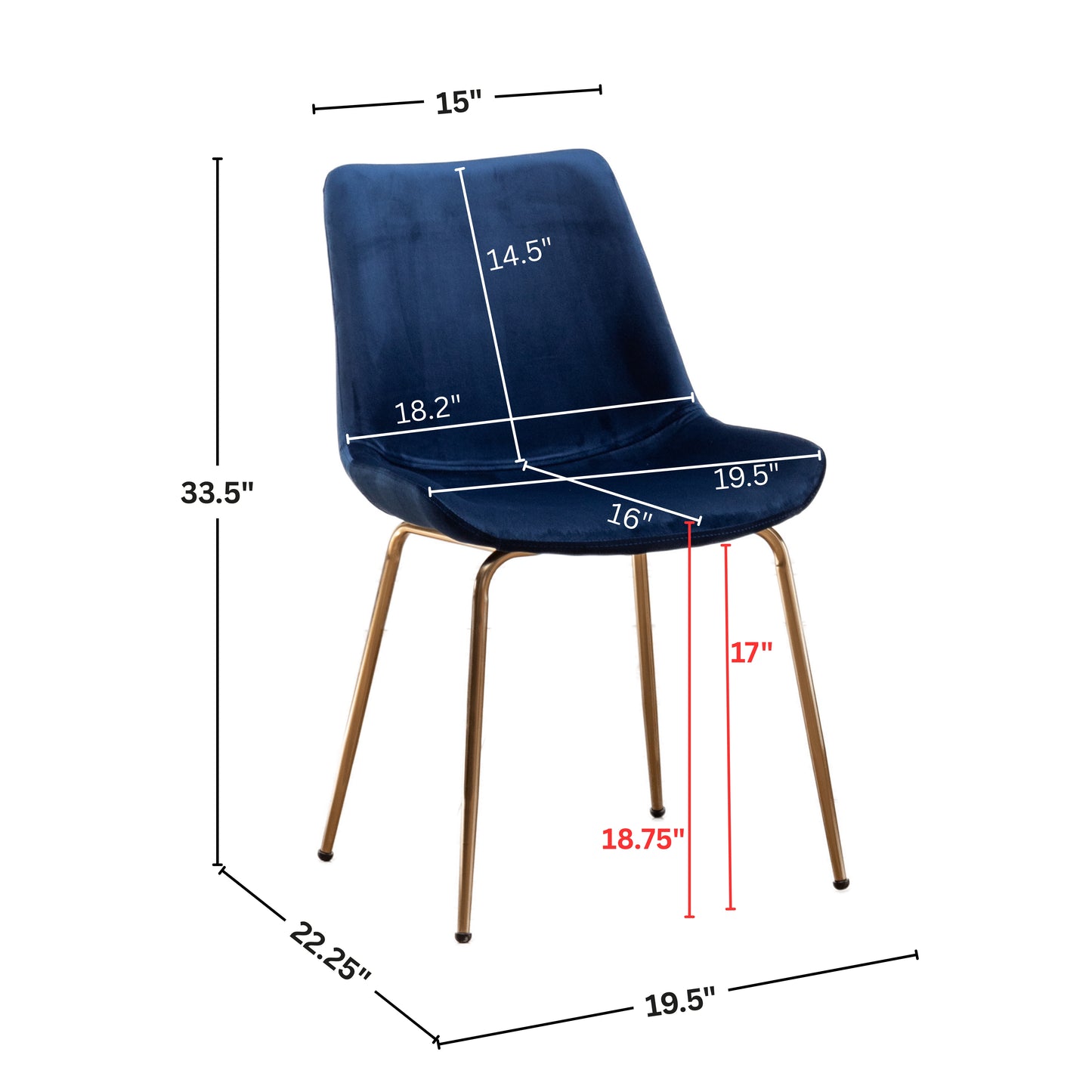 Roundhill Furniture Aufurr Modern Velvet Dining Chair, Set of 2, Blue