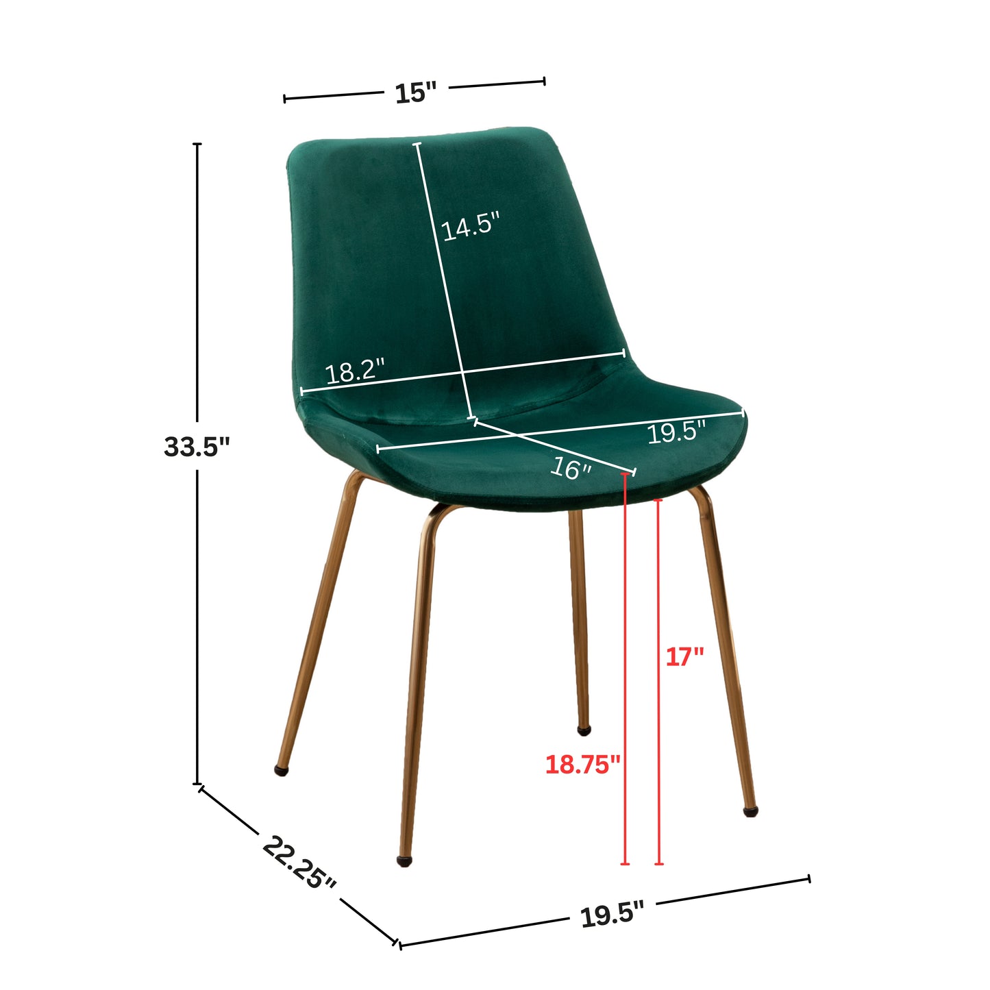 Roundhill Furniture Aufurr Modern Velvet Dining Chair, Set of 2, Green