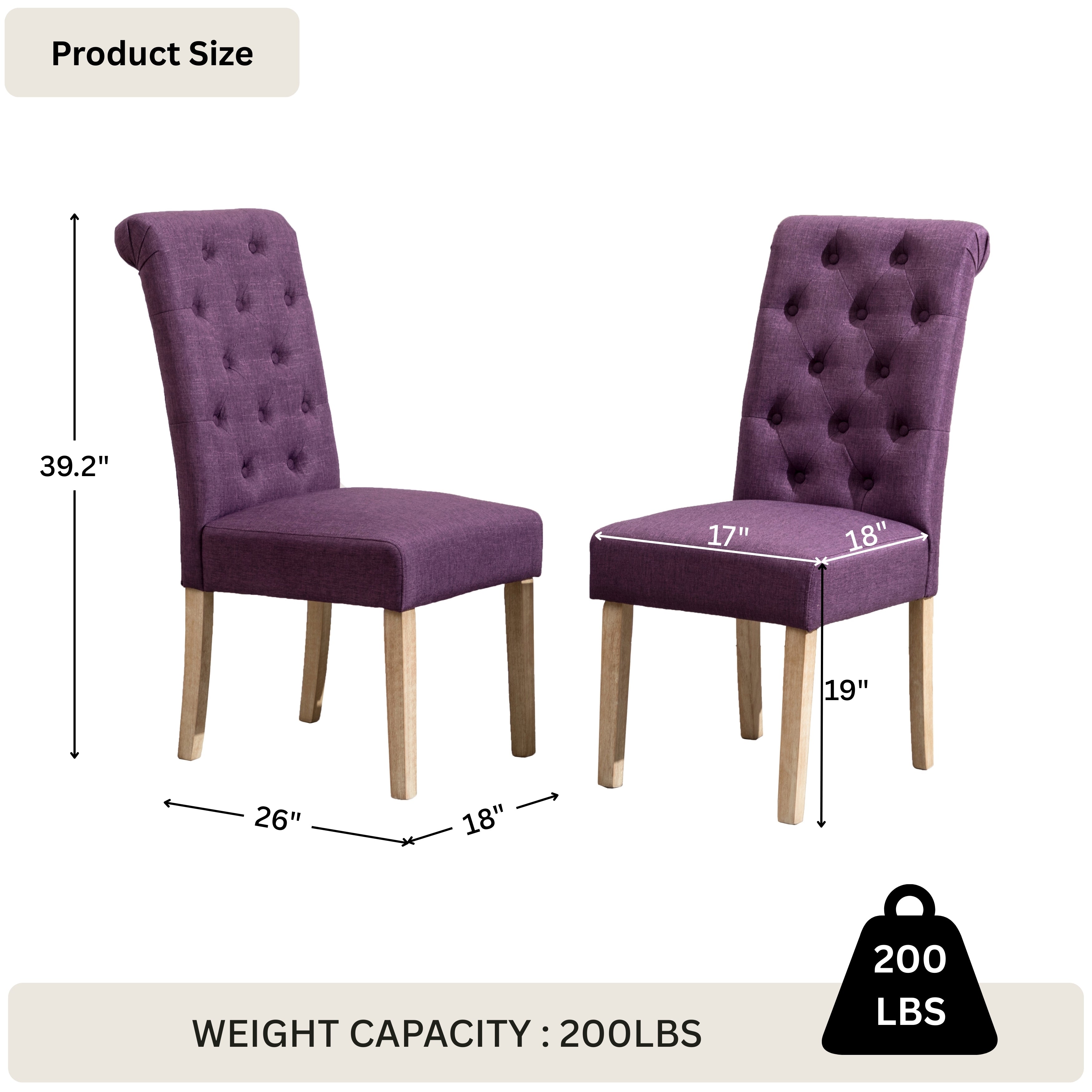 Habit Solid Wood Tufted Parsons Purple Dining Chair, Set of 2