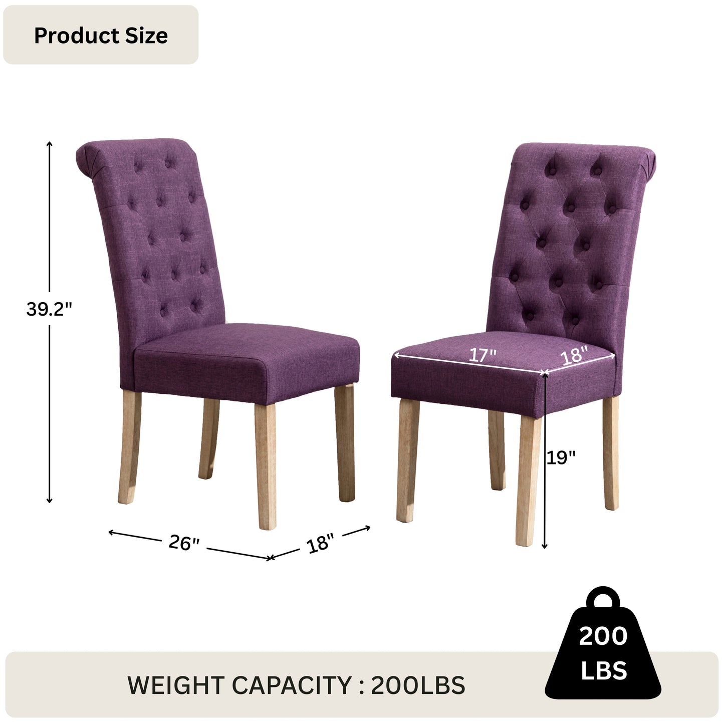 Habit Solid Wood Tufted Parsons Purple Dining Chair, Set of 2