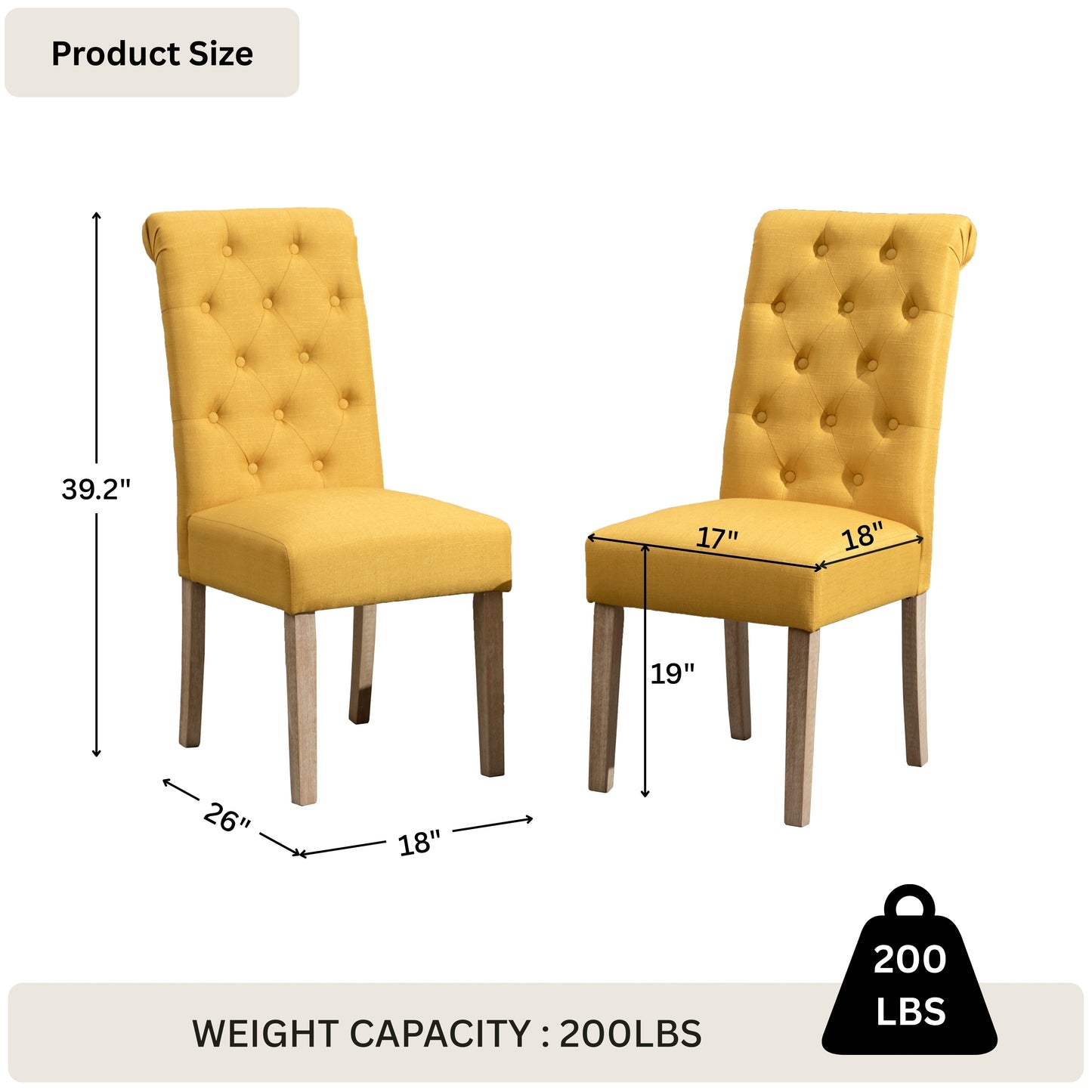 Habit Solid Wood Tufted Parsons Yellow Dining Chair, Set of 2