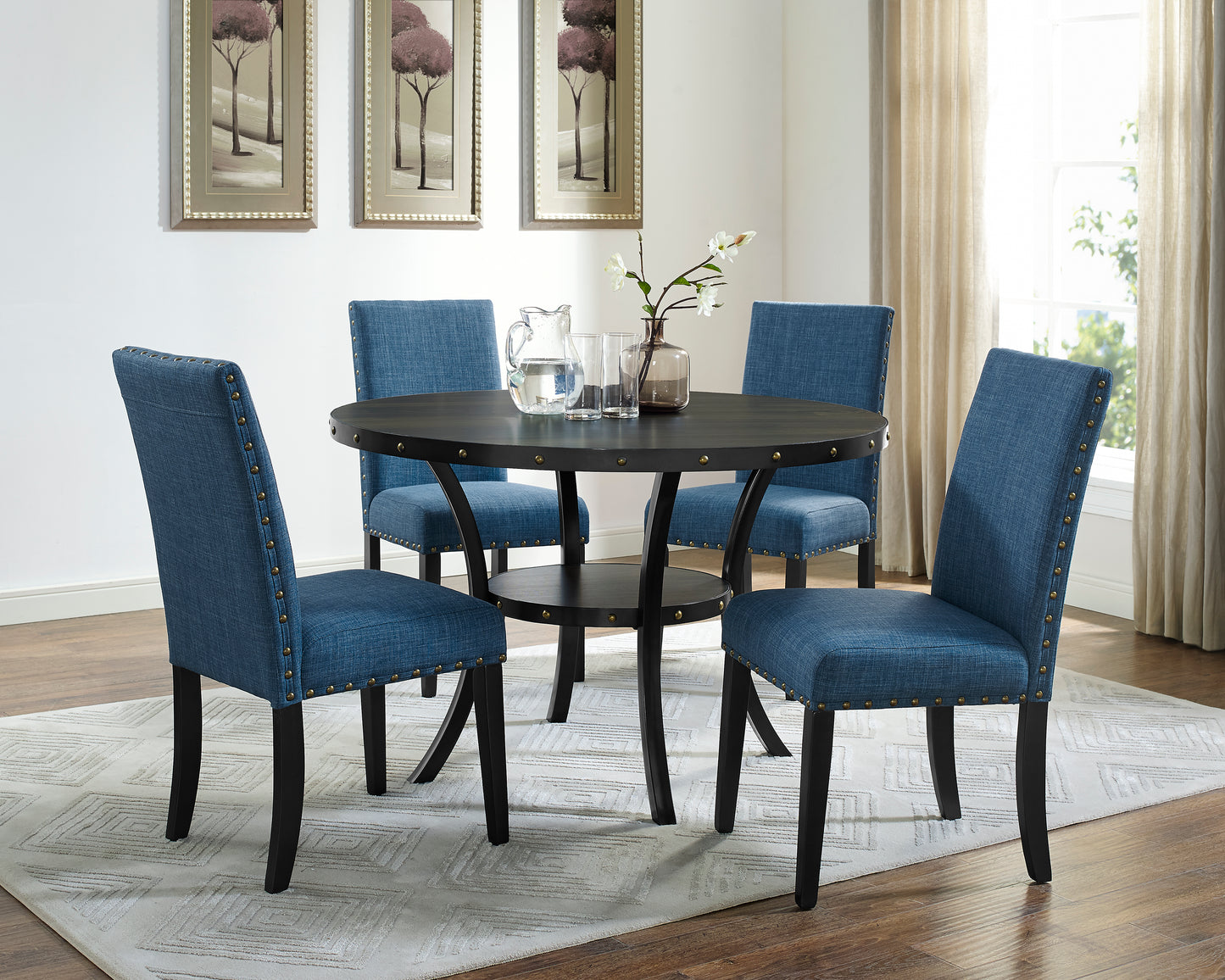 Roundhill Furniture Biony Fabric Dining Chairs with Nailhead Trim, Set of 2
