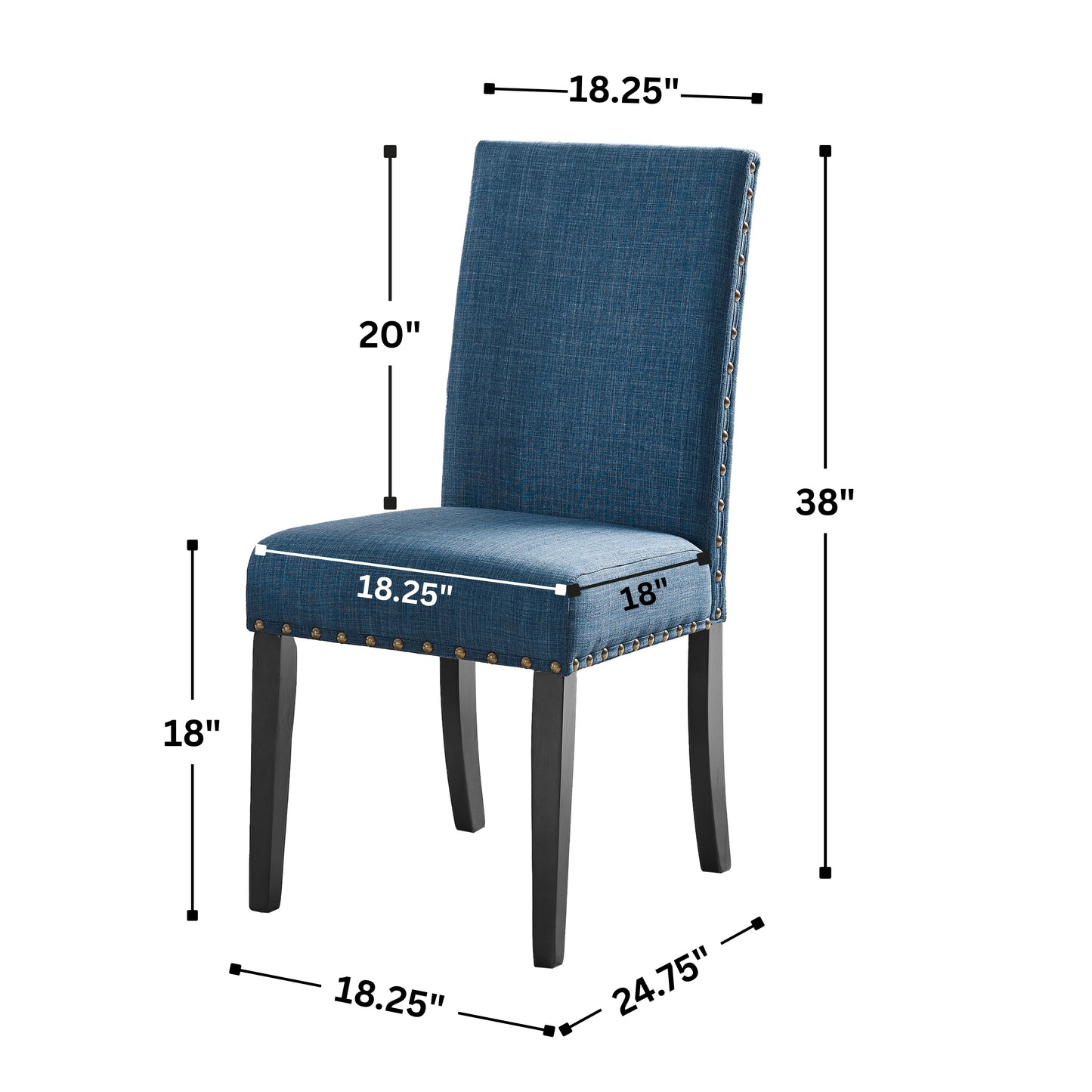 Biony Blue Fabric Dining Chairs with Nailhead Trim, Set of 2
