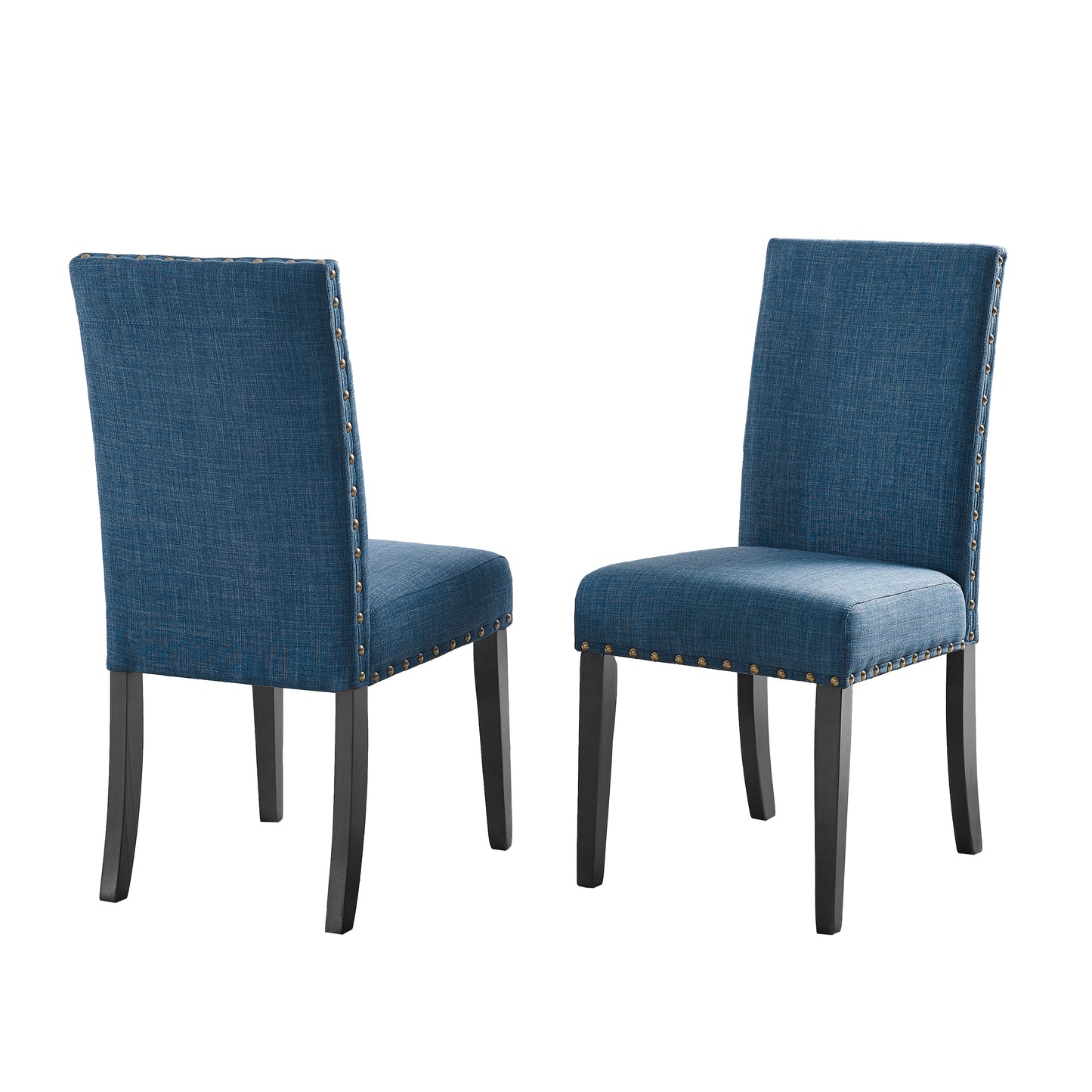 Biony Blue Fabric Dining Chairs with Nailhead Trim, Set of 2
