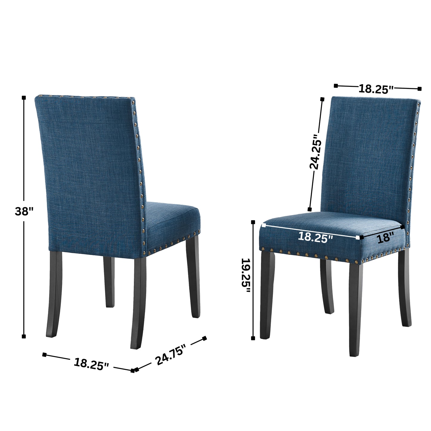Biony Espresso Wood Dining Set with Blue Fabric Nailhead Chairs