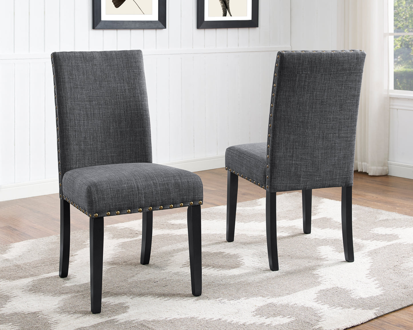 Roundhill Furniture Biony Fabric Dining Chairs with Nailhead Trim, Set of 2