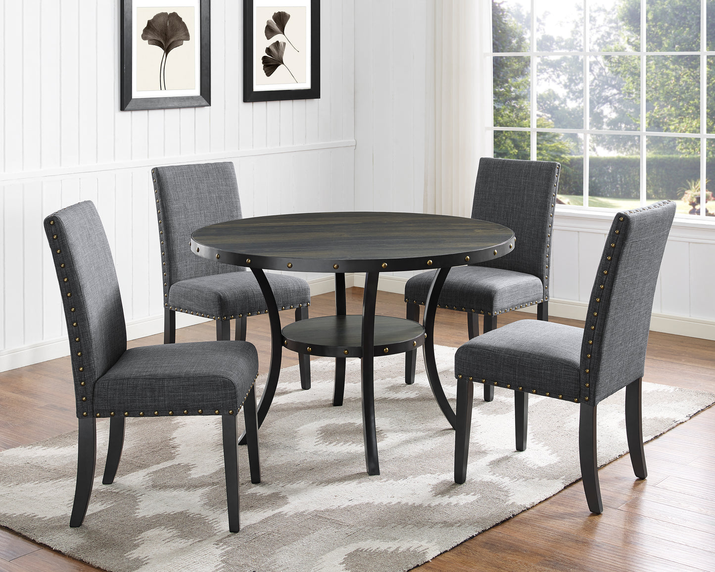 Roundhill Furniture Biony Fabric Dining Chairs with Nailhead Trim, Set of 2