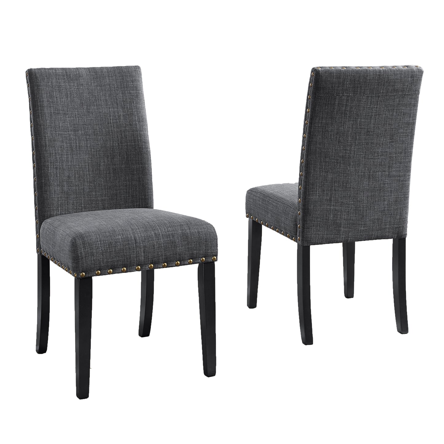 Biony Gray Fabric Dining Chairs with Nailhead Trim, Set of 2