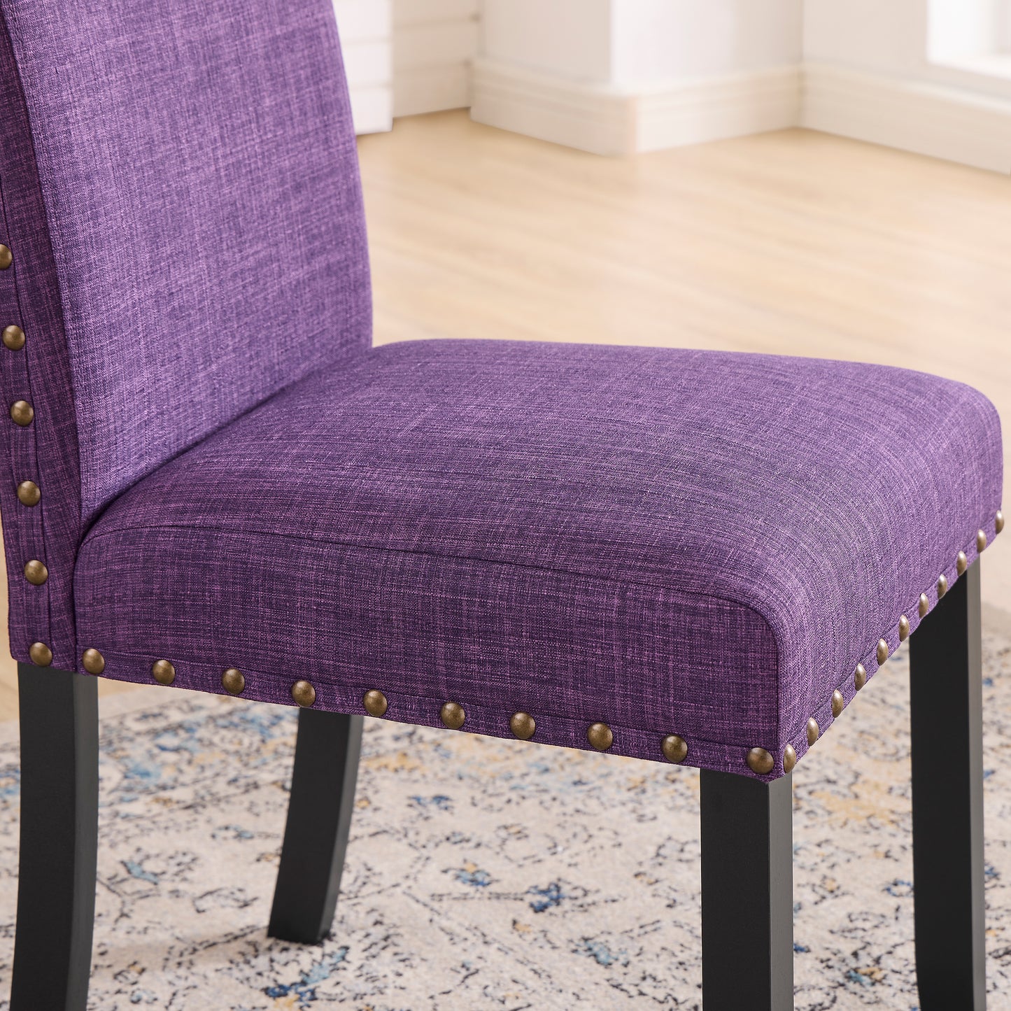 Roundhill Furniture Biony Fabric Dining Chairs with Nailhead Trim, Set of 2