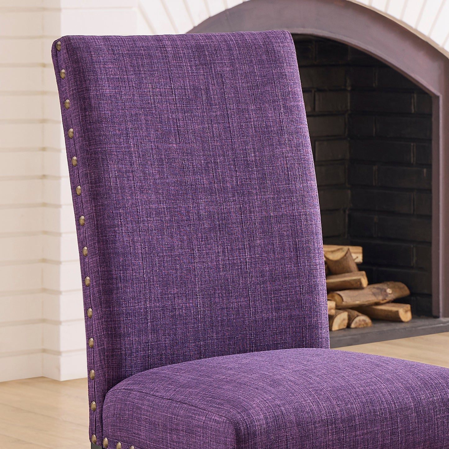 Roundhill Furniture Biony Fabric Dining Chairs with Nailhead Trim, Set of 2