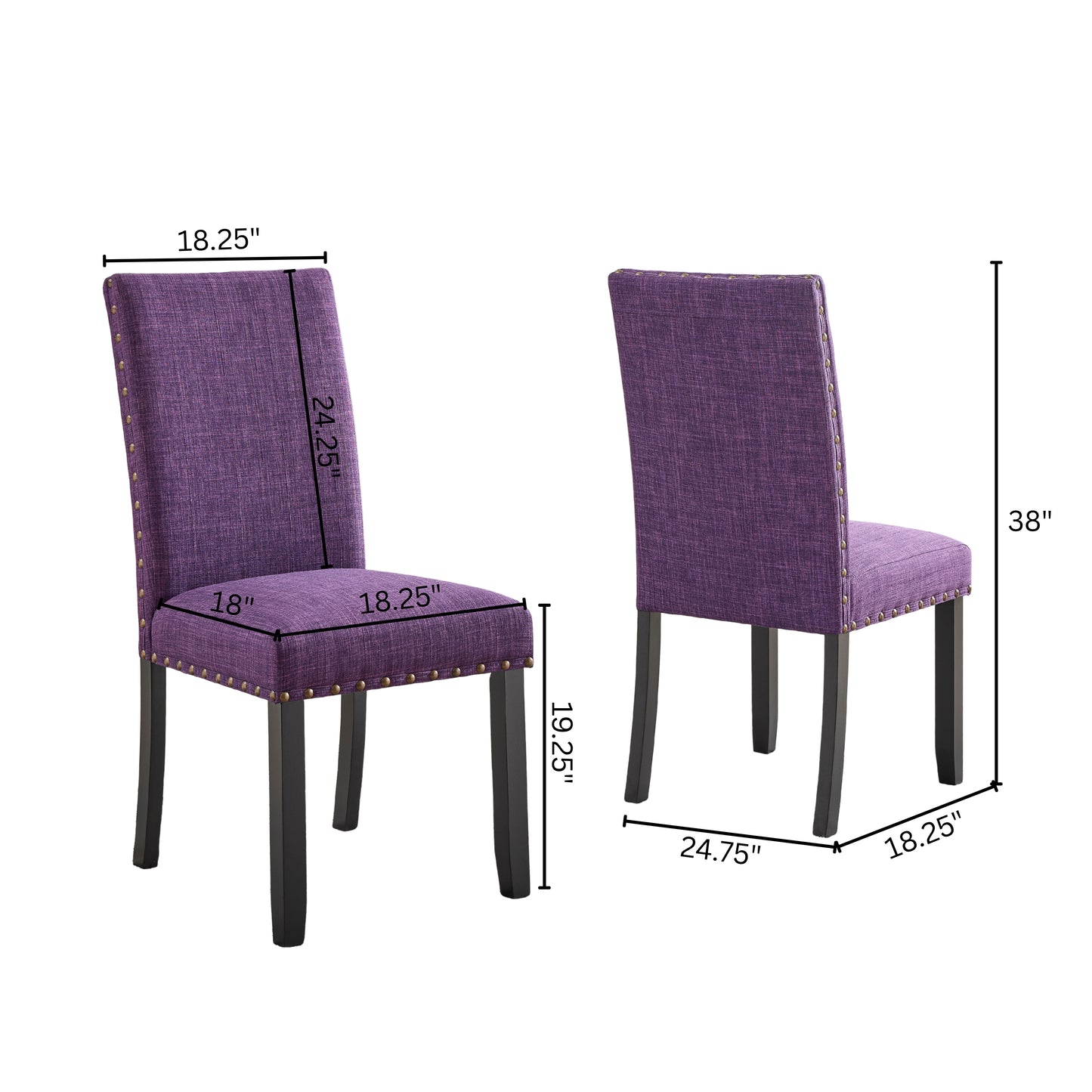 Roundhill Furniture Biony Fabric Dining Chairs with Nailhead Trim, Set of 2