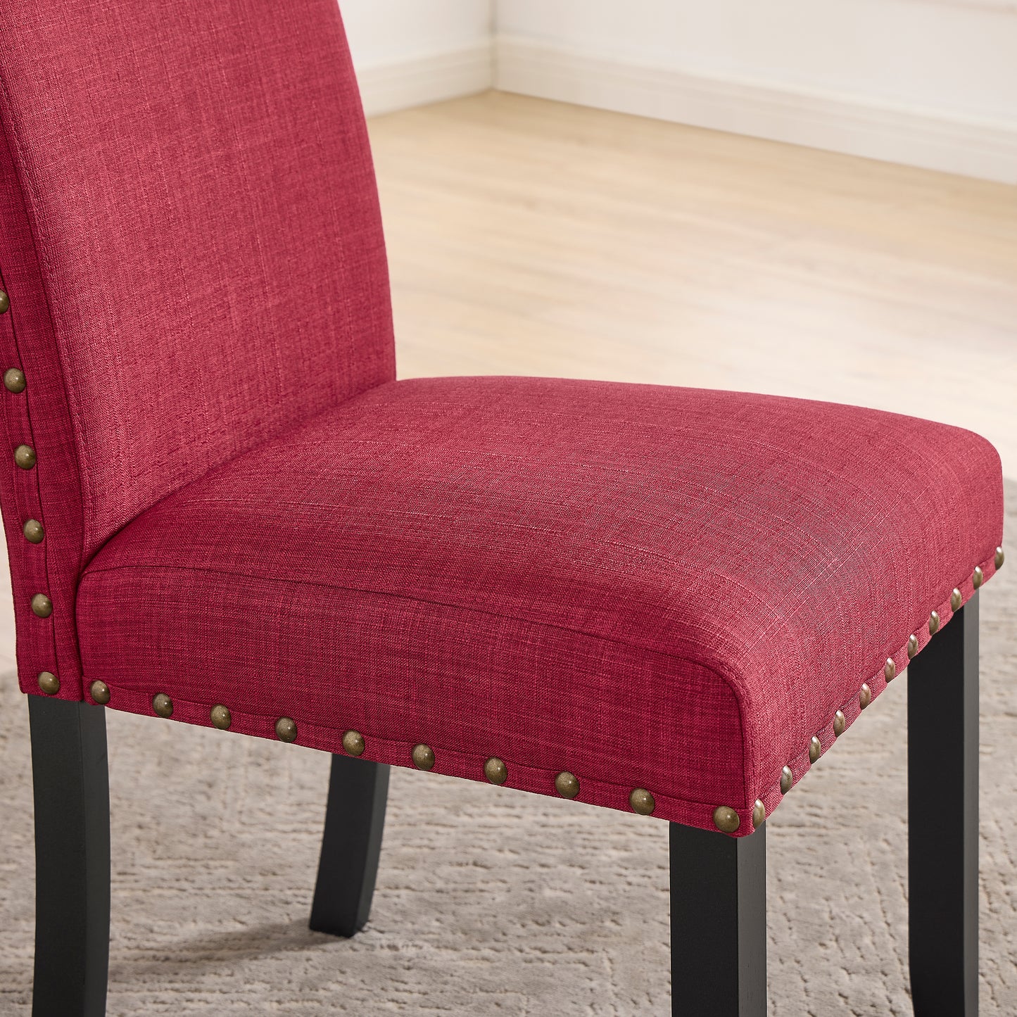 Roundhill Furniture Biony Fabric Dining Chairs with Nailhead Trim, Set of 2