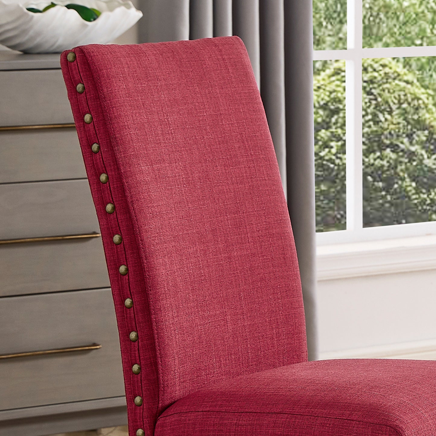 Roundhill Furniture Biony Fabric Dining Chairs with Nailhead Trim, Set of 2