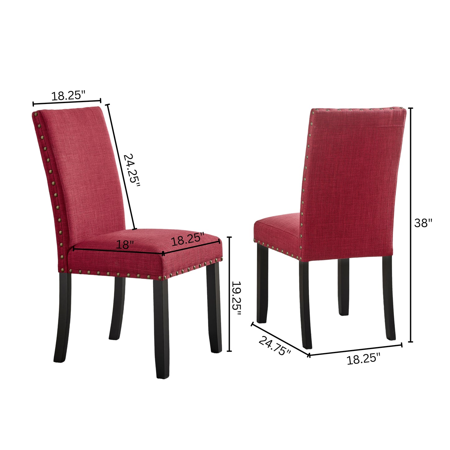 Roundhill Furniture Biony Fabric Dining Chairs with Nailhead Trim, Set of 2