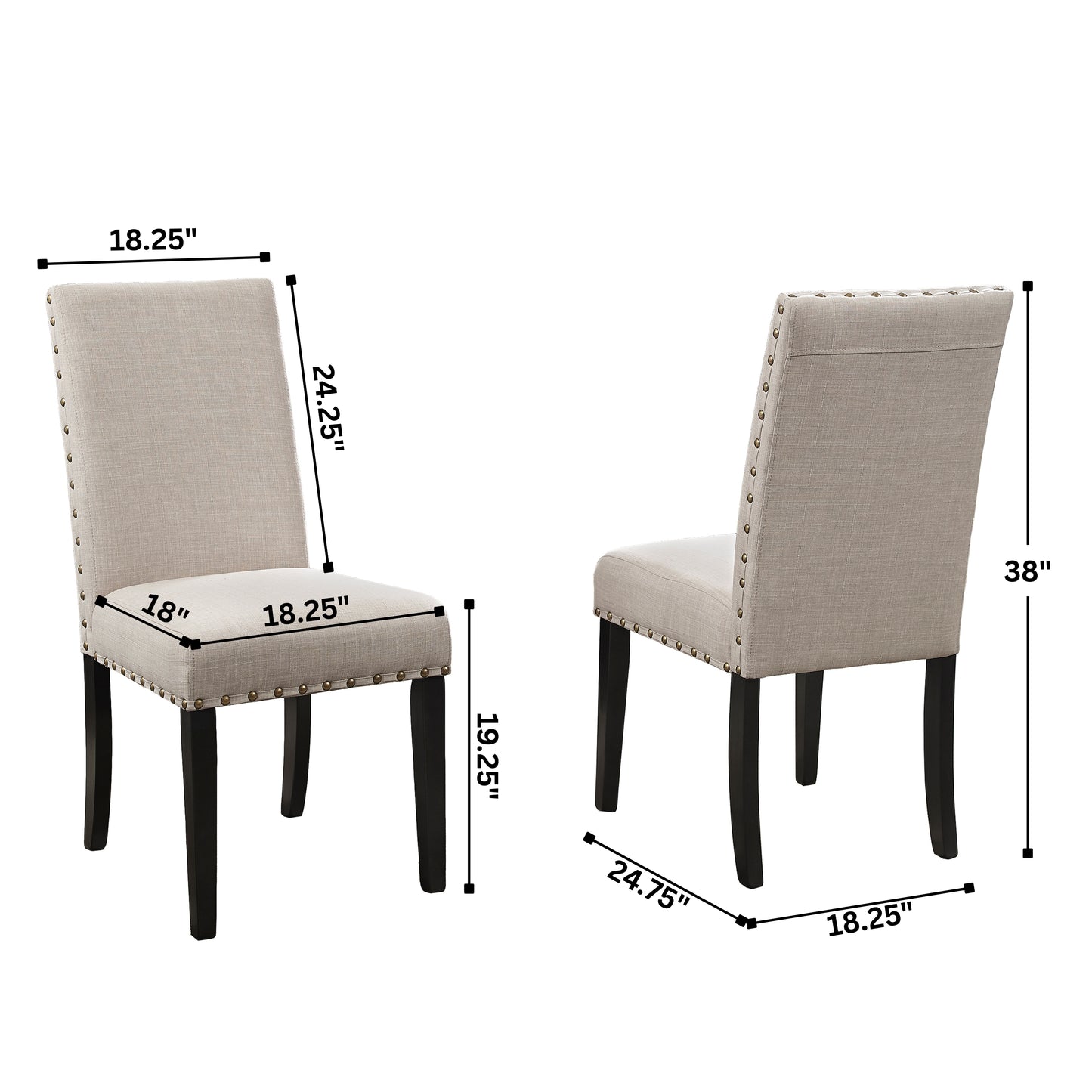 Biony Espresso Wood Dining Set with Tan Fabric Nailhead Chairs