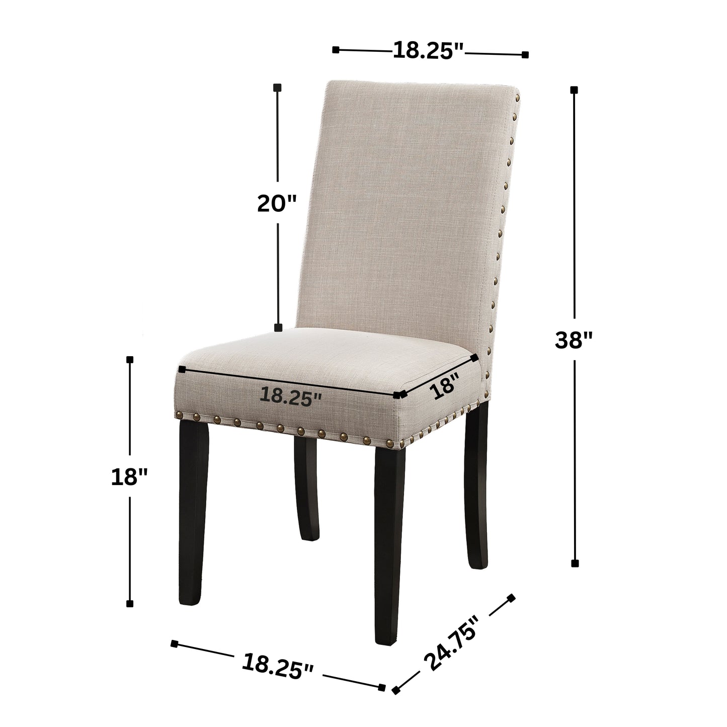 Roundhill Furniture Biony Fabric Dining Chairs with Nailhead Trim, Set of 2