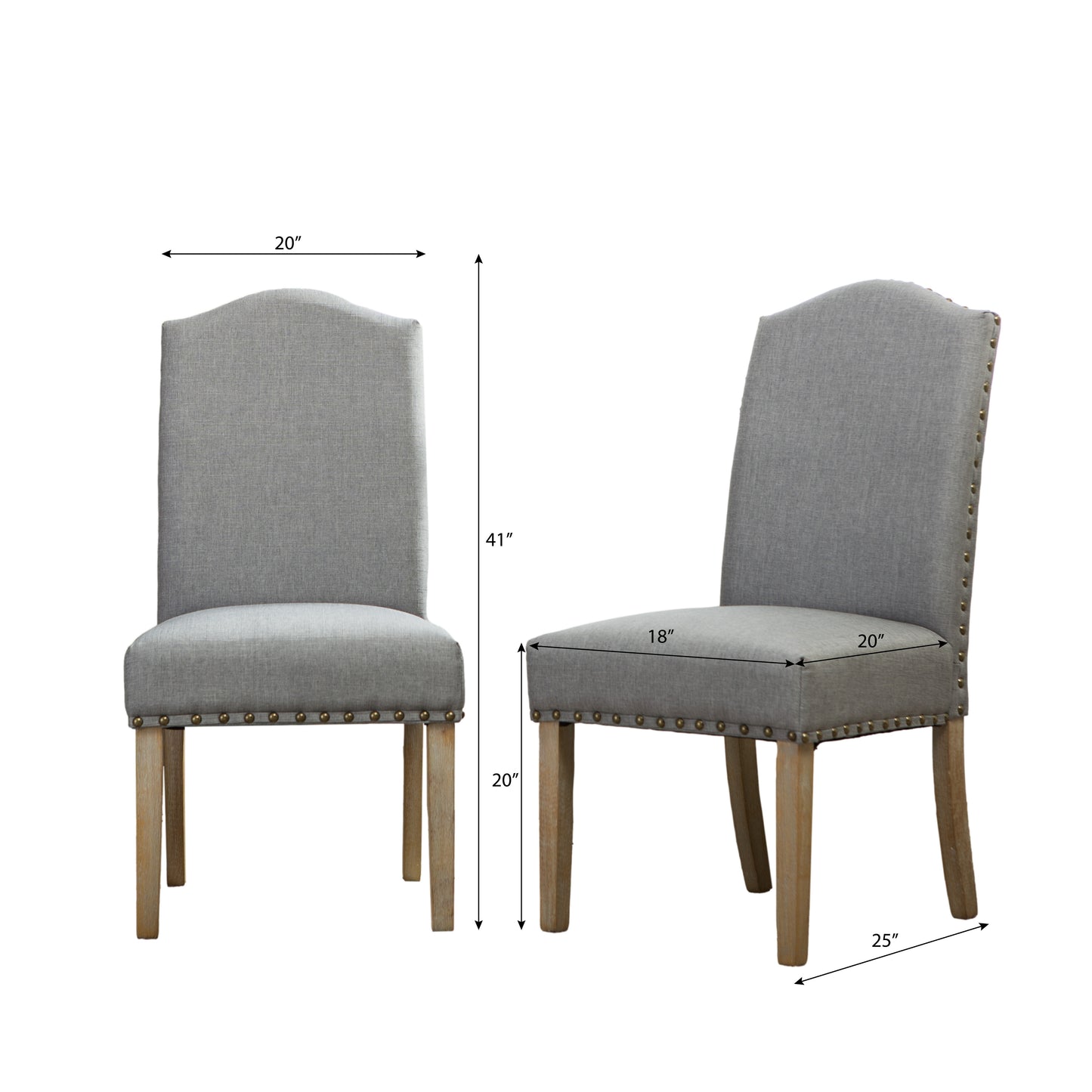 Mod Urban Style Solid Wood Nailhead Grey Fabric Padded Parson Chair, Set of 2