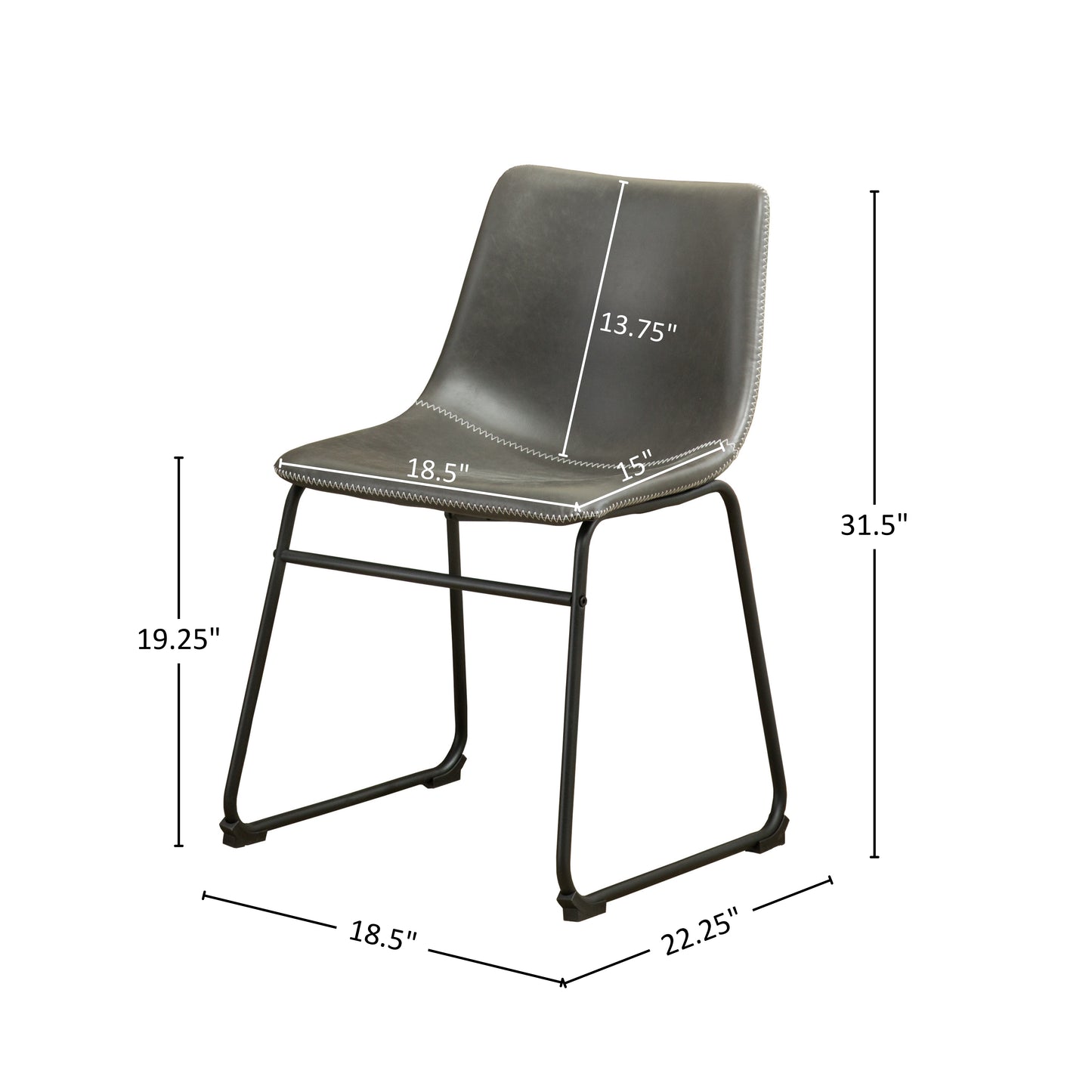 Lotusville Vintage PU Leather Dining Chairs, Antique Gray, Set of 2
