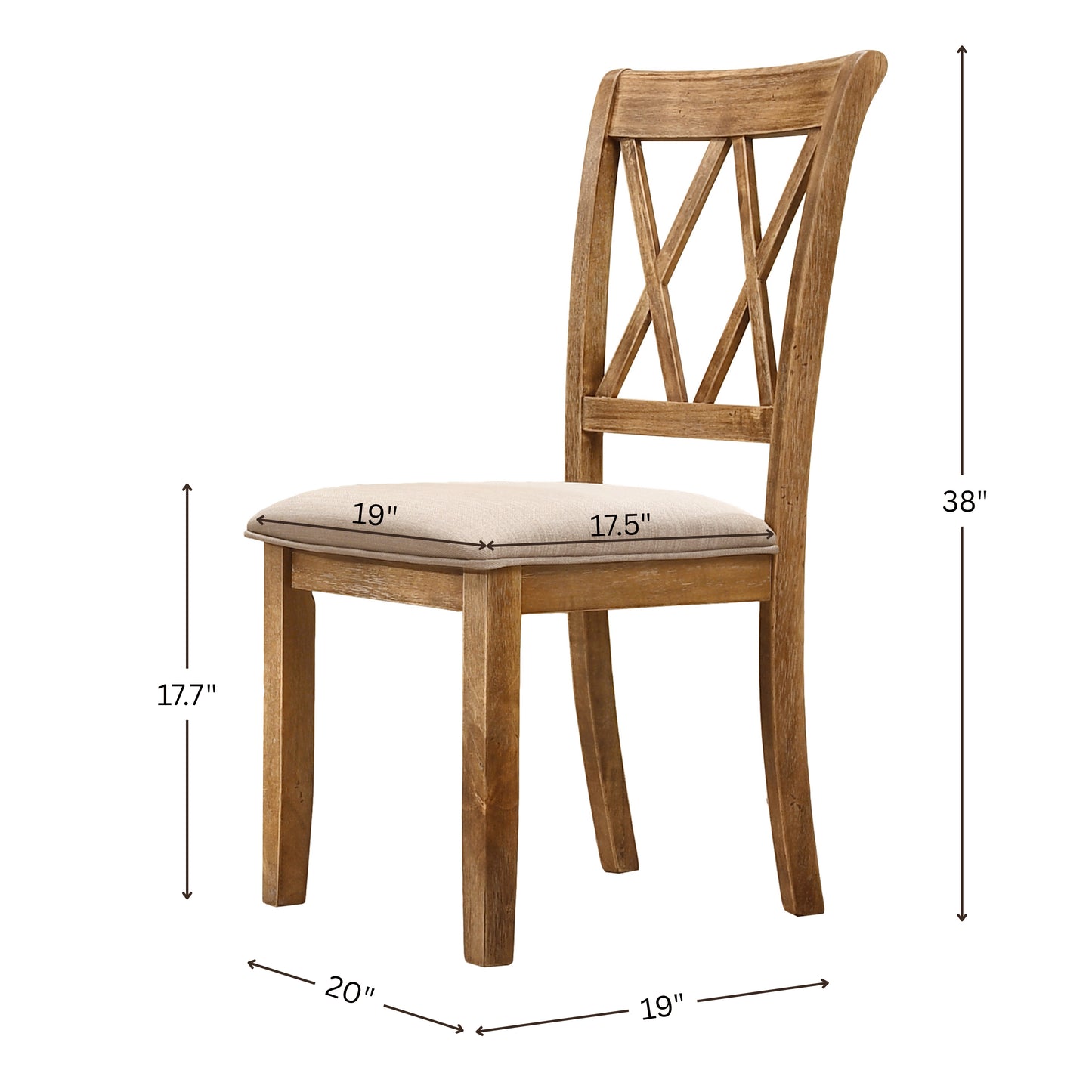 Windvale Fabric Upholstered Dining Chair Set of 2, Cottage Oak Finish