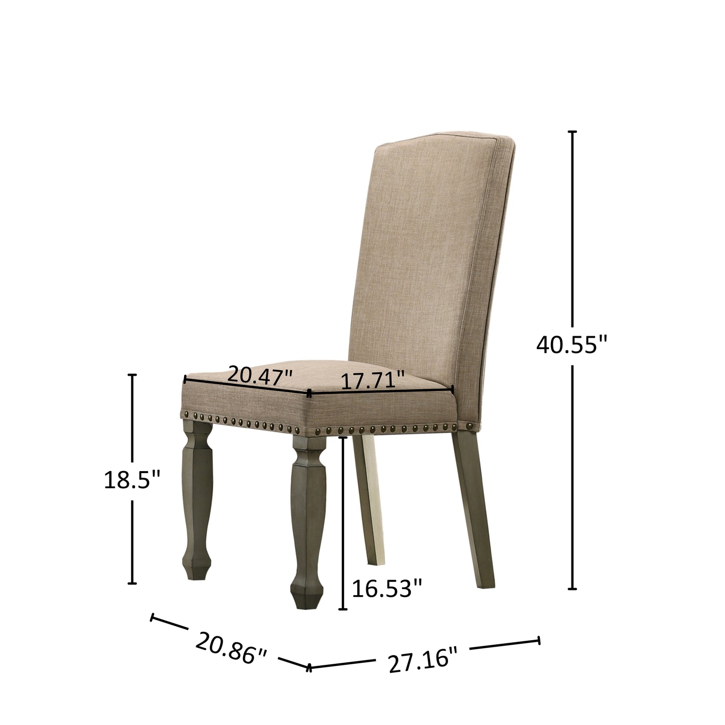 Breda Antique Gray Finish Upholstered Nailhead Dining Chair, Set of 2