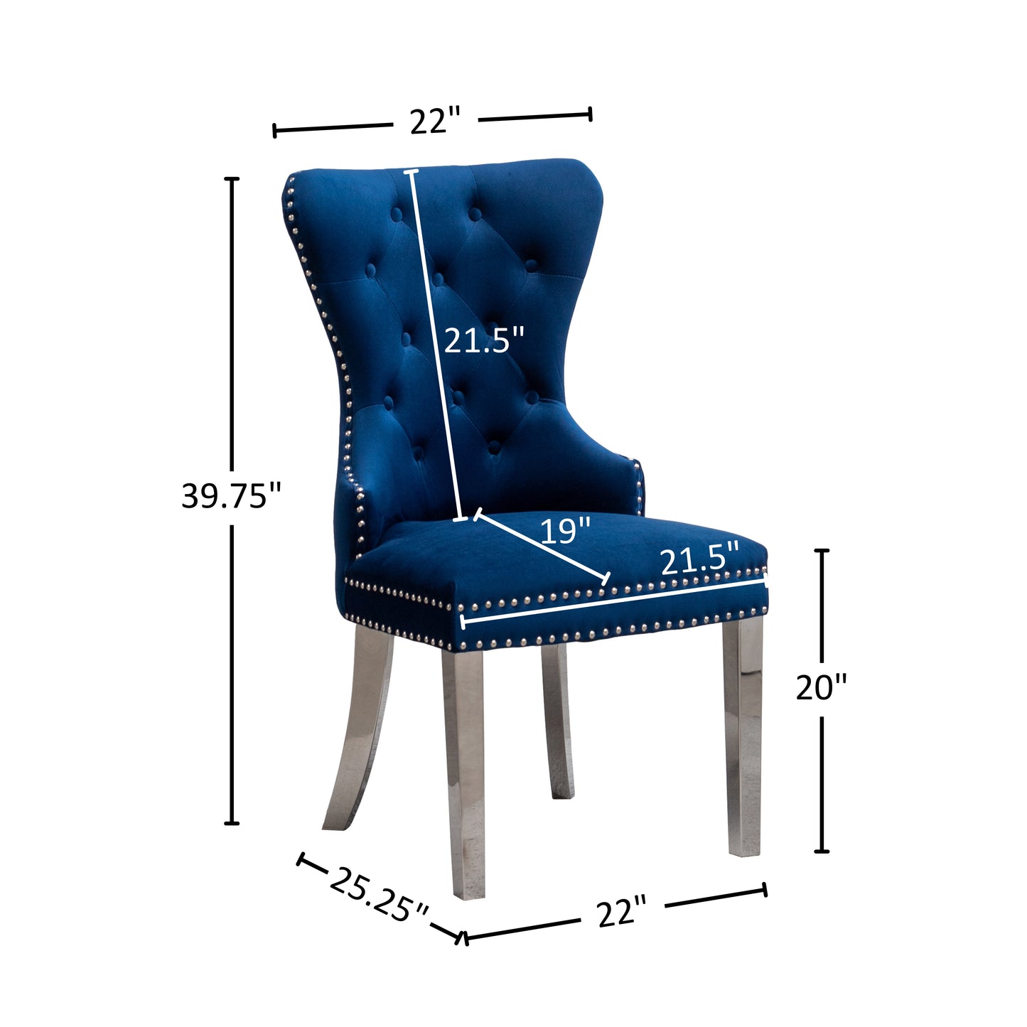 Montura Contemporary Tufted Velvet Chair with Nailhead Trim, Set of 2, Blue