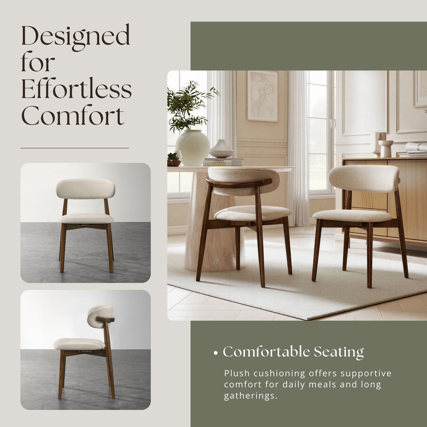 Roundhill Furniture Arnott Upholstered Dining Chairs, Set of 2, Walnut Finish