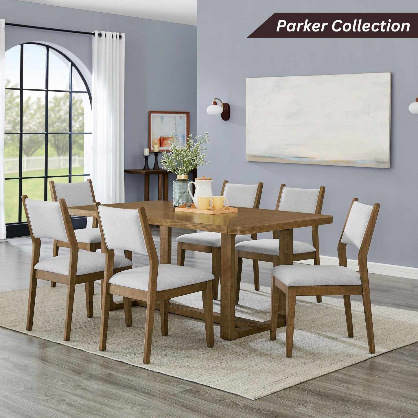 Roundhill Furniture Parker Upholstered Dining Chairs, Set of 2, Light Oak and Gray