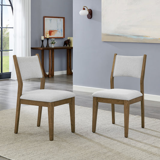 Roundhill Furniture Parker Upholstered Dining Chairs, Set of 2, Light Oak and Gray