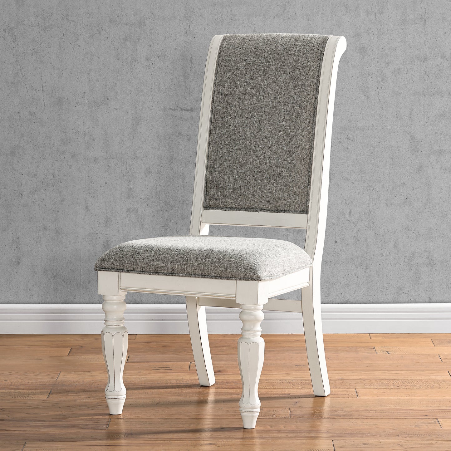 Roundhill Furniture Belleza Antique White Solid Wood Upholstered Dining Chairs, Set of 2