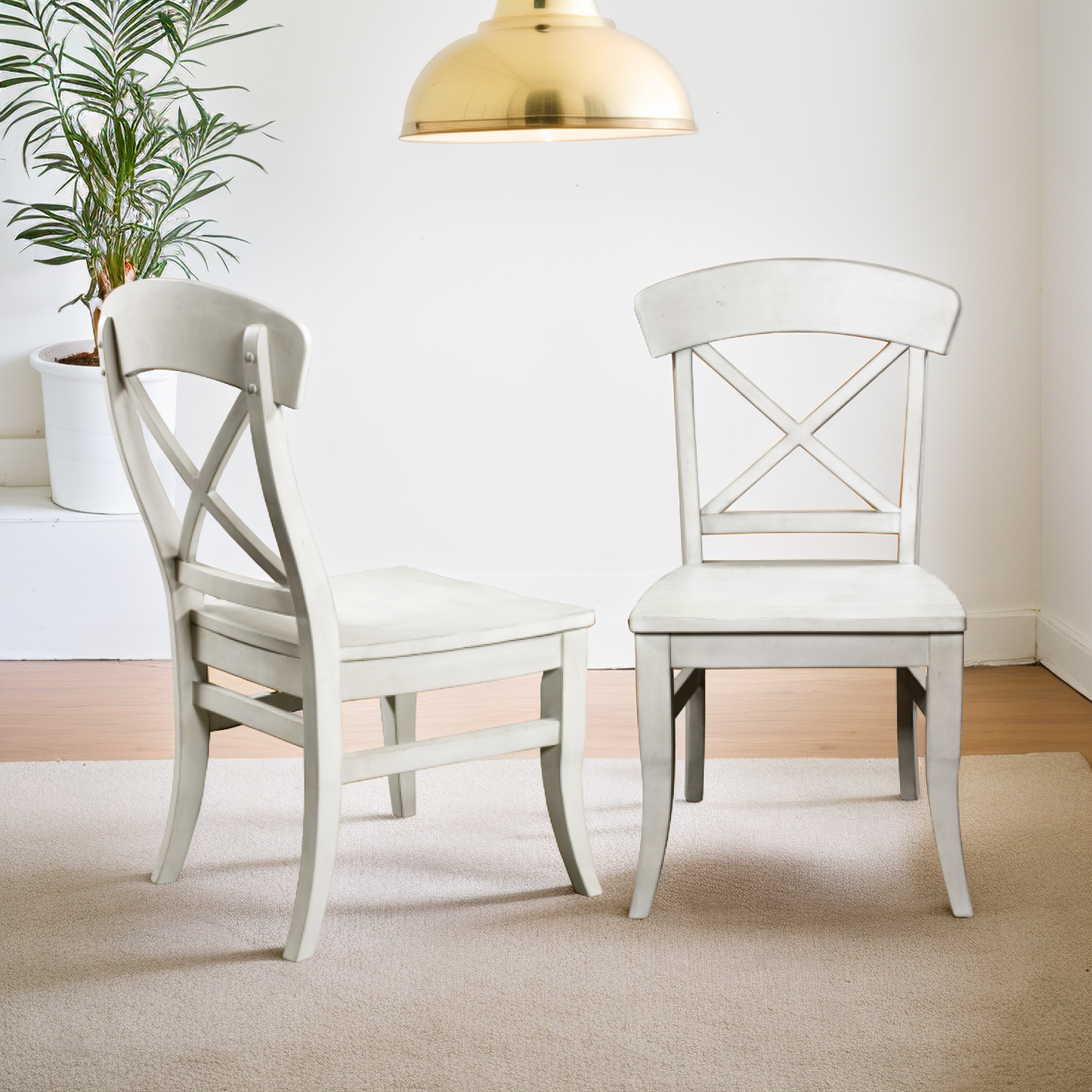 Roundhill Furniture Harola Cross-back Dining Side Chairs in Set of 2, Smoky White Finish