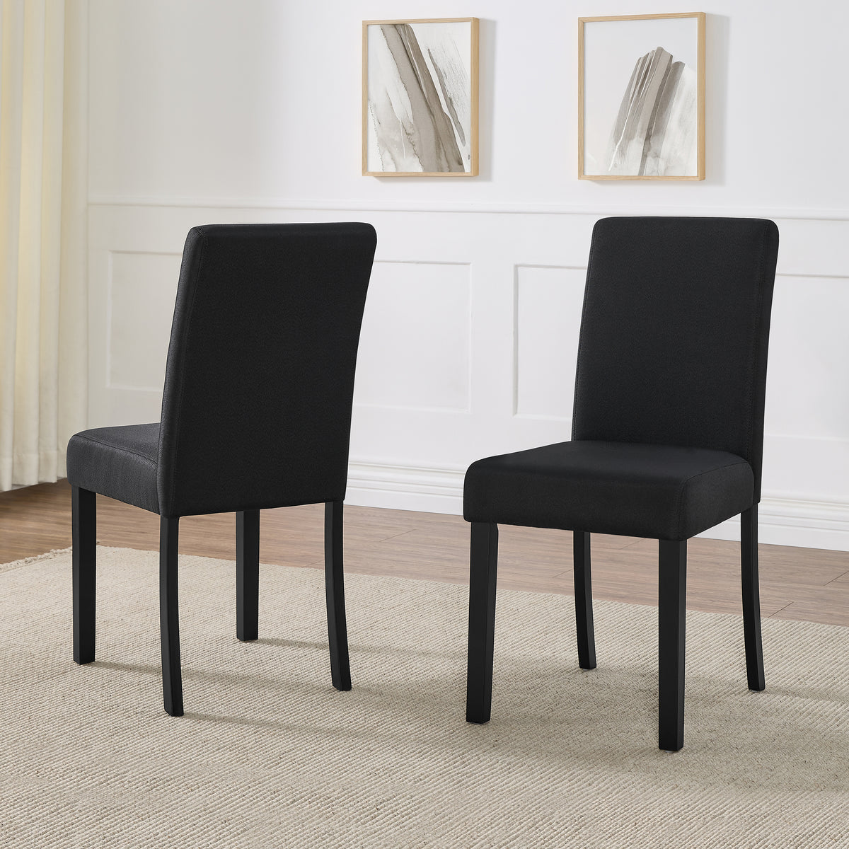 Roundhill Furniture Flint Modern Upholstered Dining Chairs, Set of 2, Black