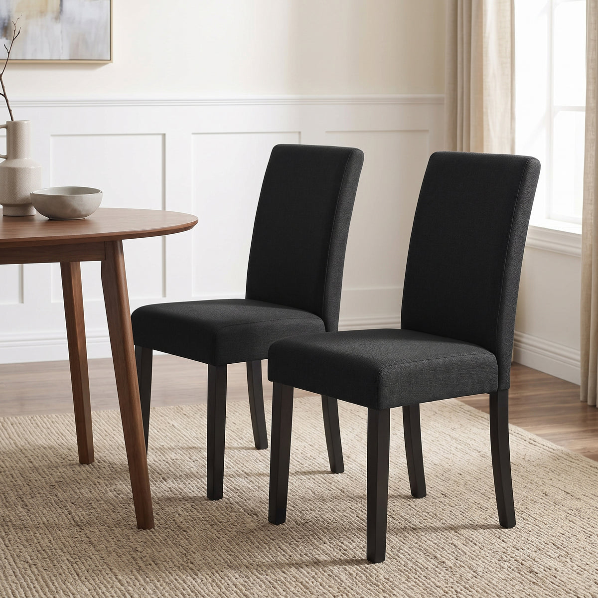 Roundhill Furniture Flint Modern Upholstered Dining Chairs, Set of 2, Black