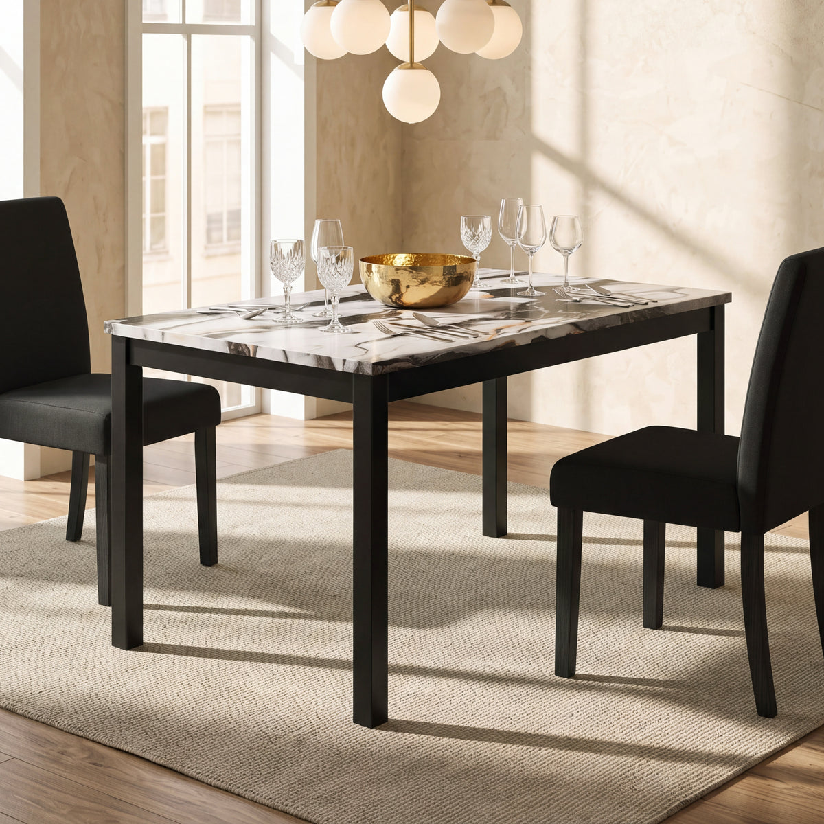 Roundhill Furniture Flint Modern Upholstered Dining Chairs, Set of 2, Black