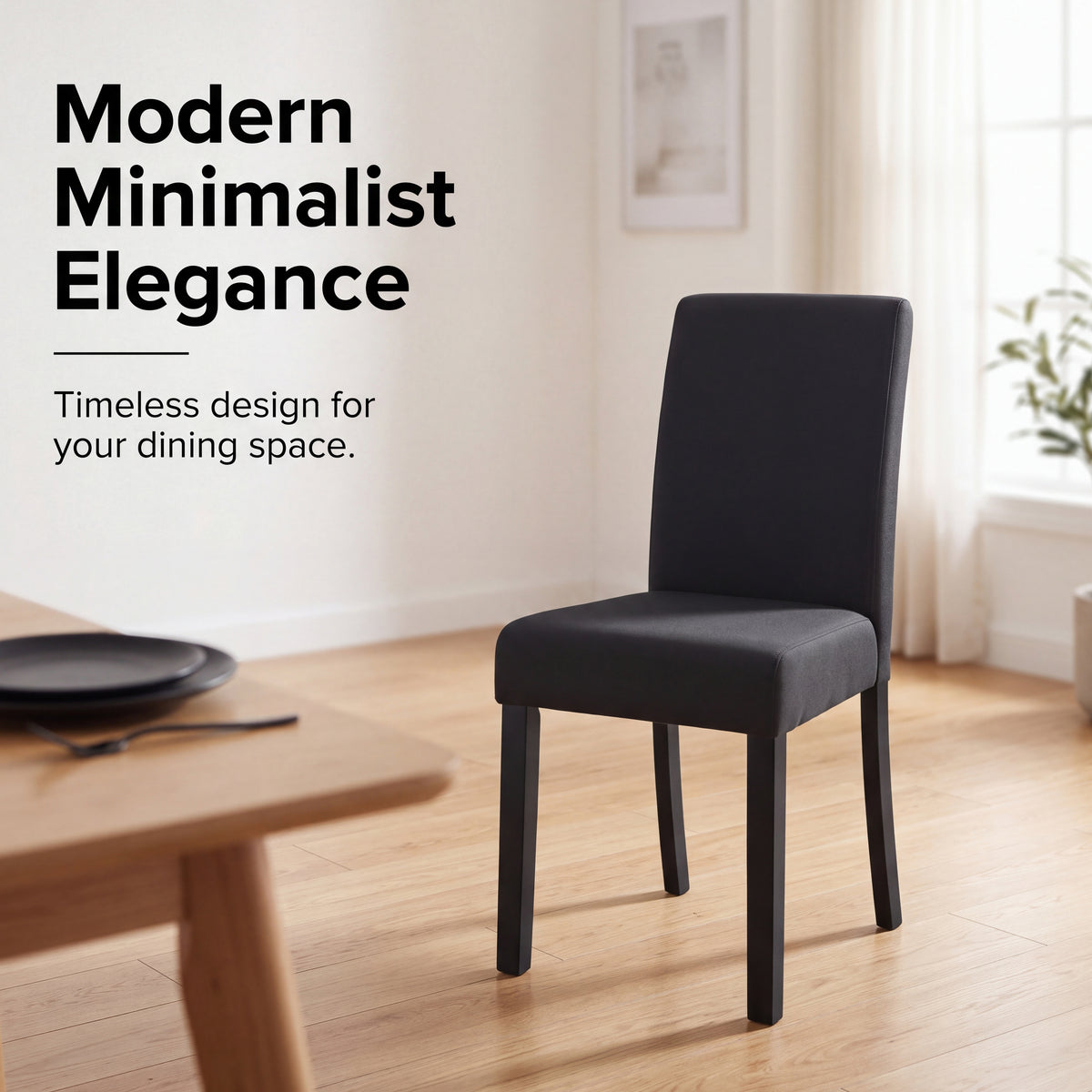 Roundhill Furniture Flint Modern Upholstered Dining Chairs, Set of 2, Black