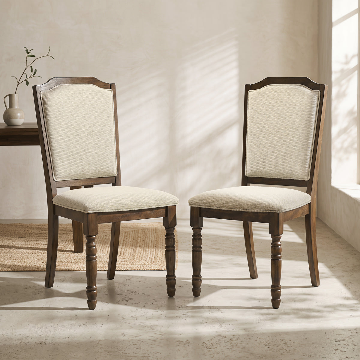 Roundhill Furniture Iris Turned Leg Wood Dining Chair, Set of 2