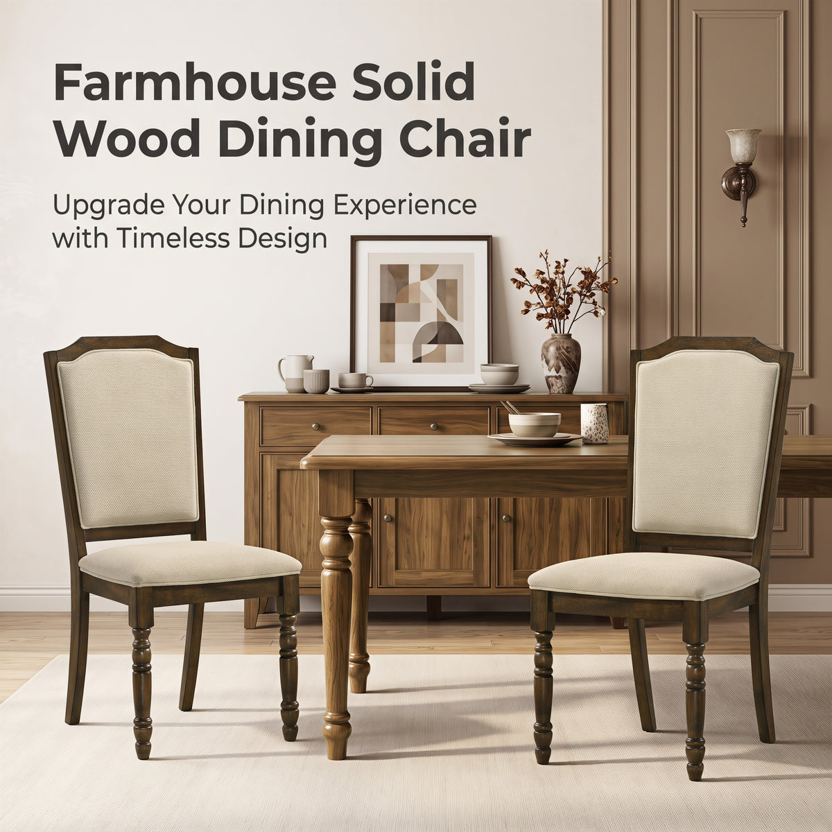 Roundhill Furniture Iris Turned Leg Wood Dining Chair, Set of 2
