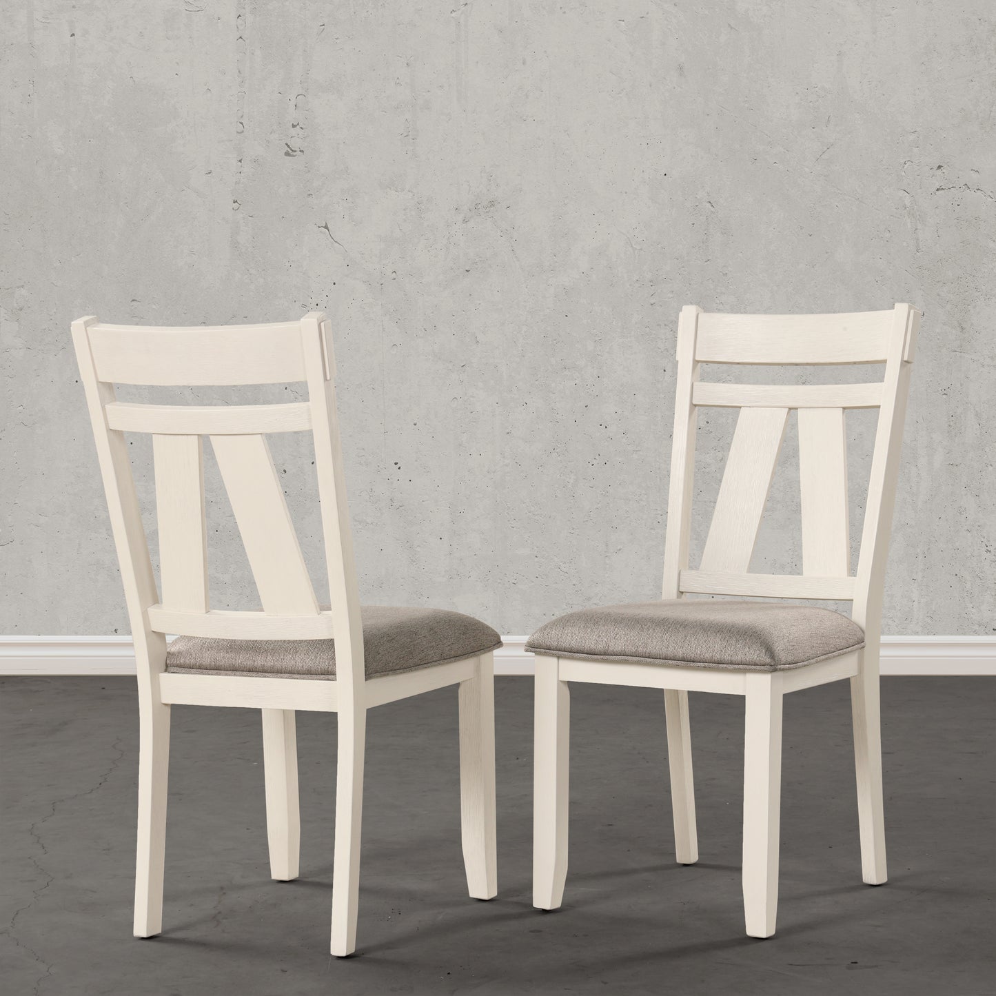 Roundhill Furniture Fasena Off White Solid Wood Slat Back Upholstered Dining Chairs, Set of 2