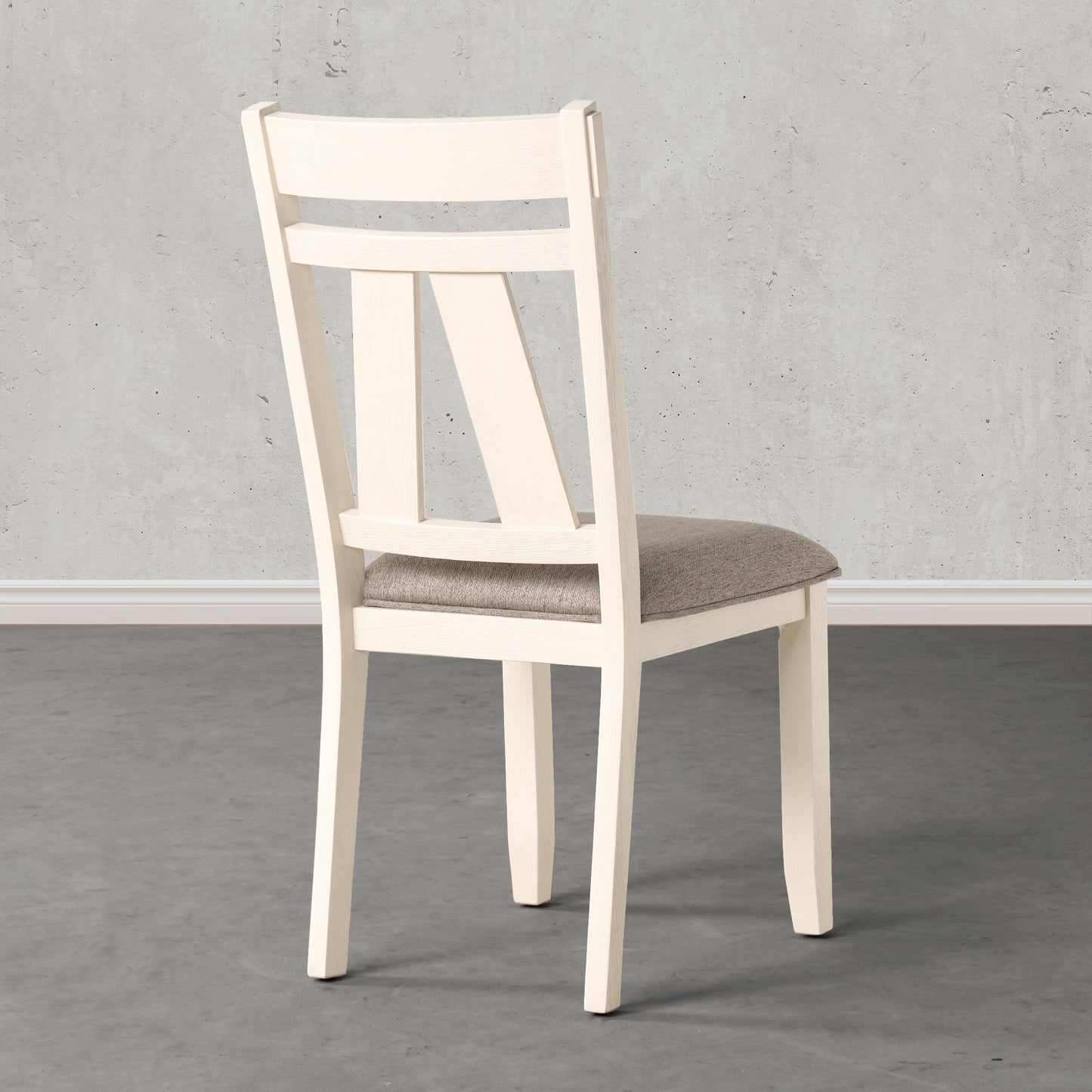 Roundhill Furniture Fasena Off White Solid Wood Slat Back Upholstered Dining Chairs, Set of 2