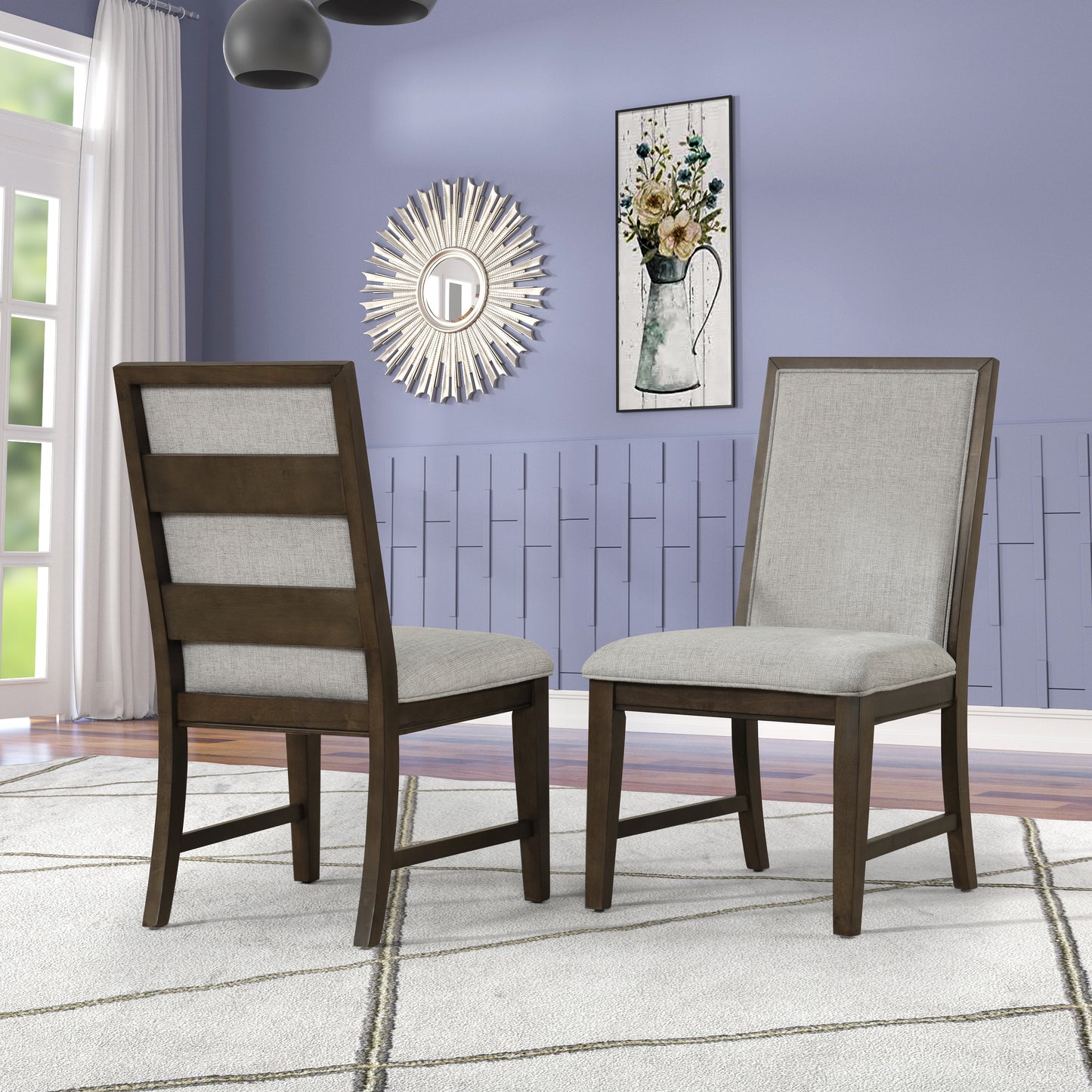 Roundhill Furniture Aberll Solid Wood Upholstered Dining Chairs, Set of 2, Gray