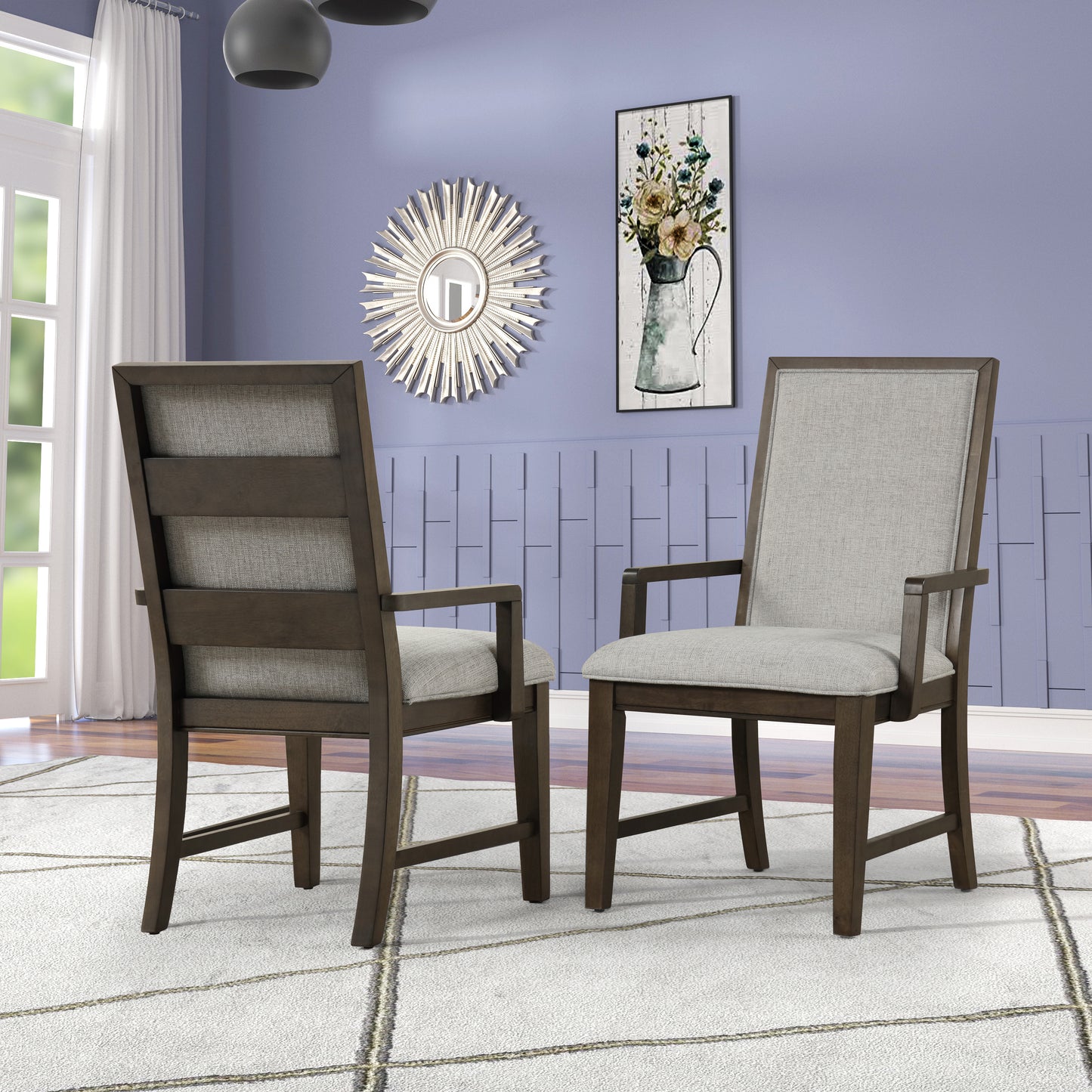 Roundhill Furniture Aberll Solid Wood Upholstered Armchairs, Set of 2, Gray
