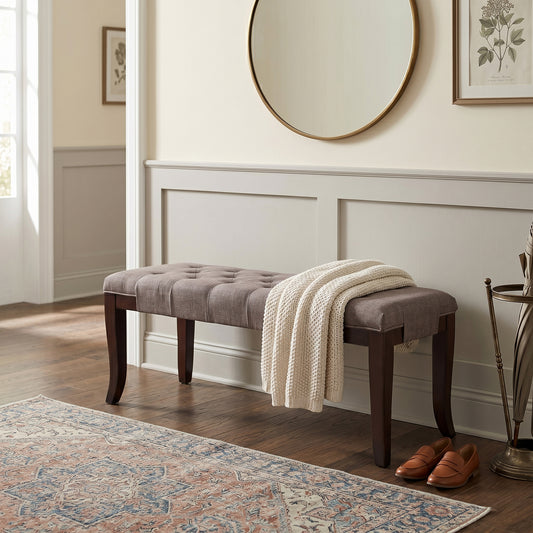 Linon Brown Fabric Tufted Ottoman Bench