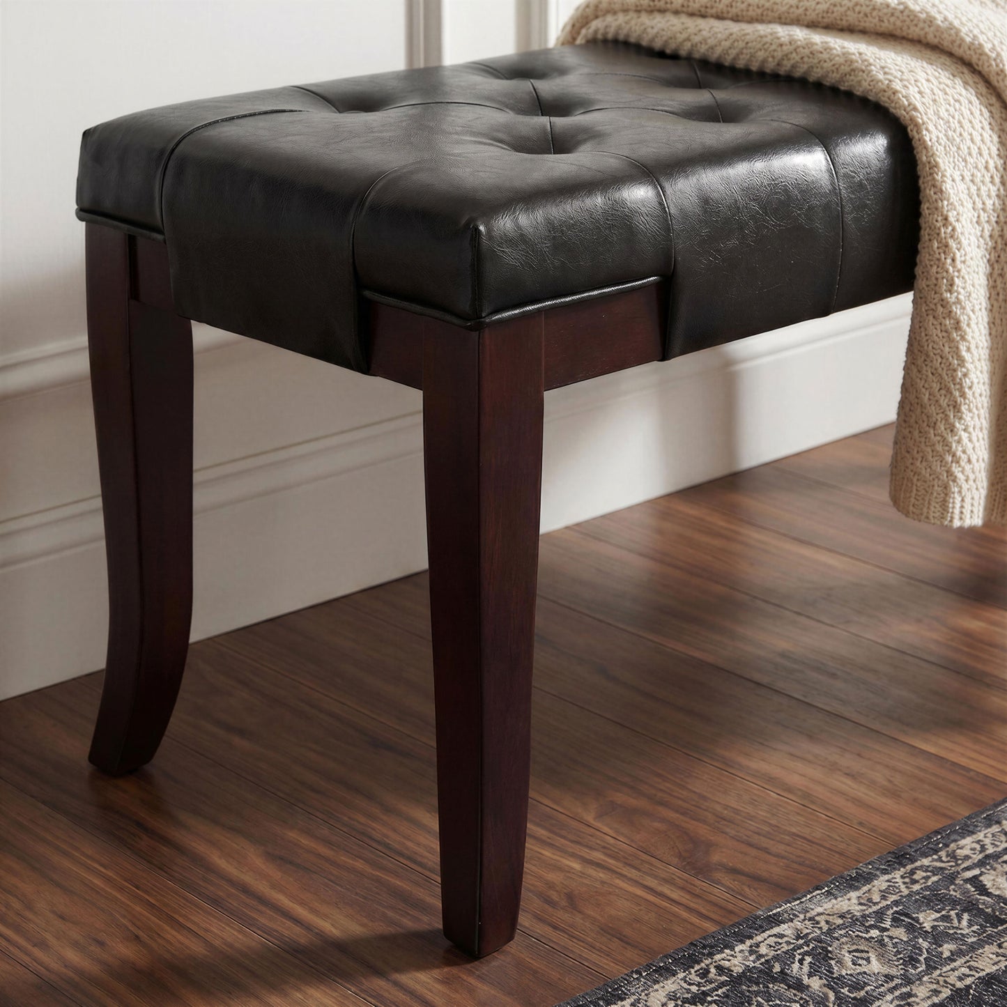 Linon Espresso Leather Tufted Ottoman Bench