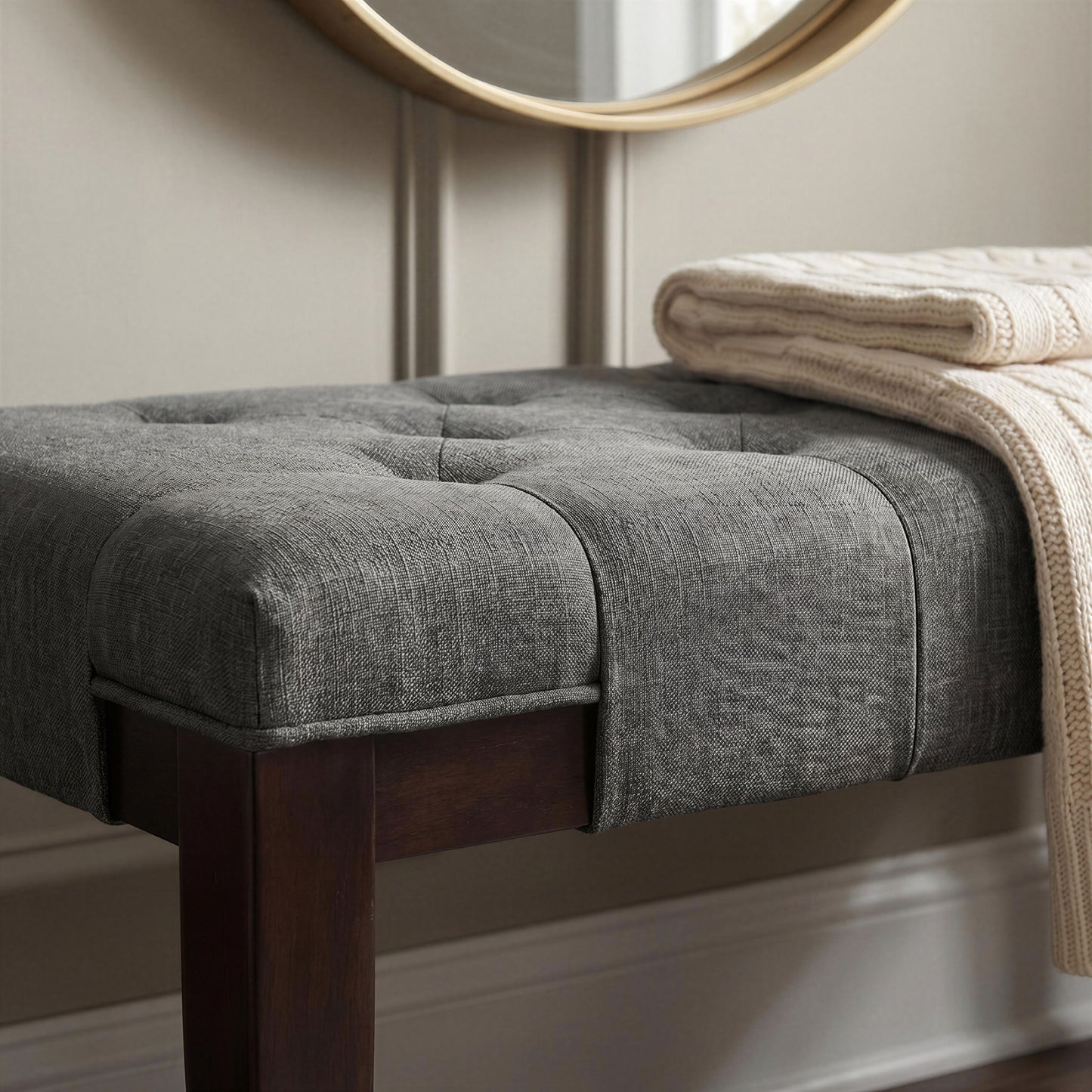 Linon Grey Fabric Tufted Ottoman Bench