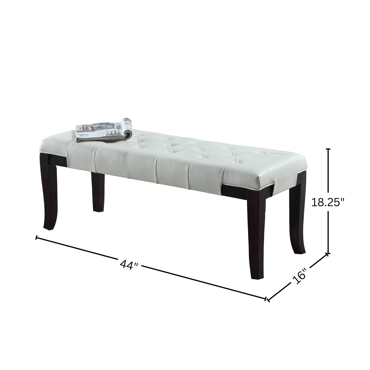 Linon White Leather Tufted Ottoman Bench