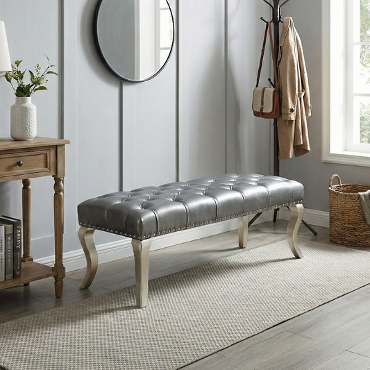 Decor Maxem Tufted Faux Leather Upholstered Seat with Nailhead Trim Bench
