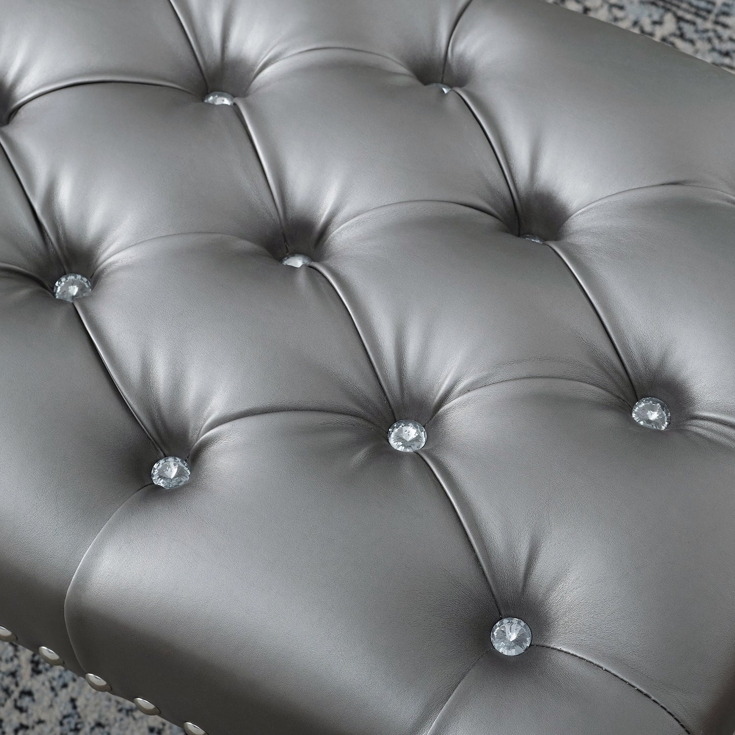 Decor Maxem Tufted Faux Leather Upholstered Seat with Nailhead Trim Bench